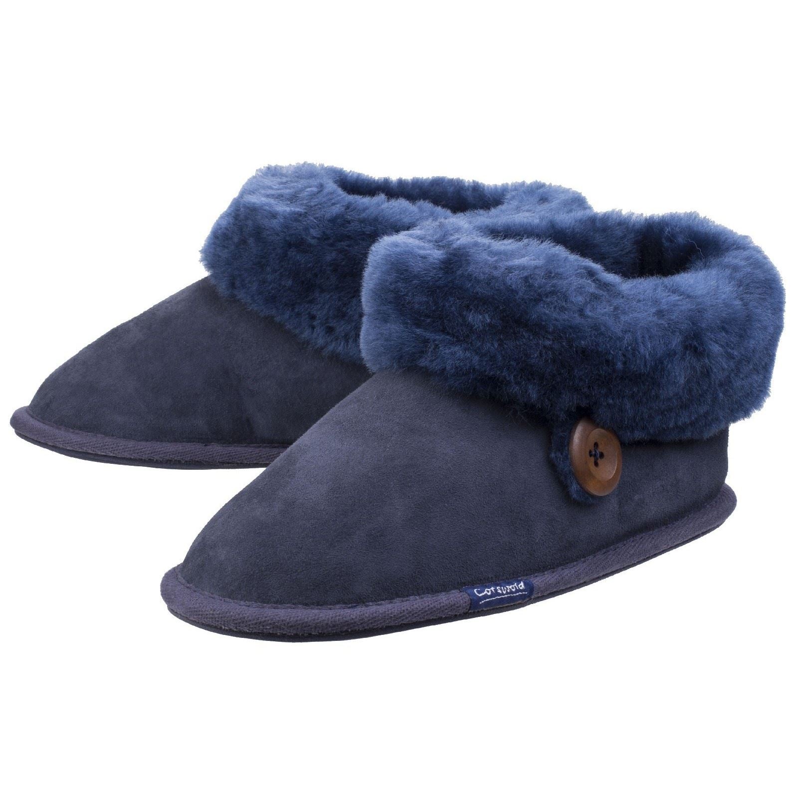 Cotswold Wotton Dunkelblaue Damen Hausschuhe aus Leder