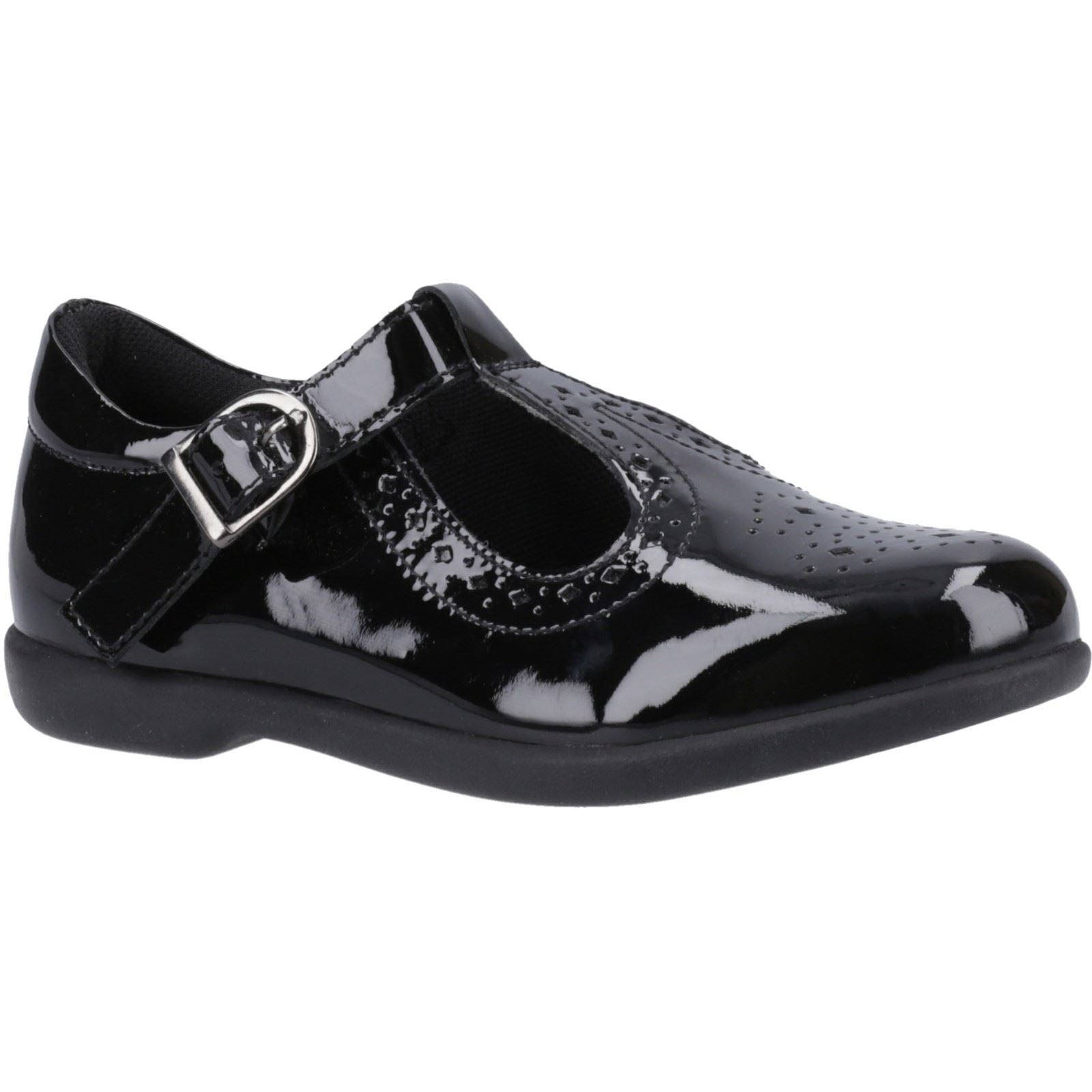 Hush Puppies Britney Patent Junior Mädchenschuhe Aus Schwarzem Leder