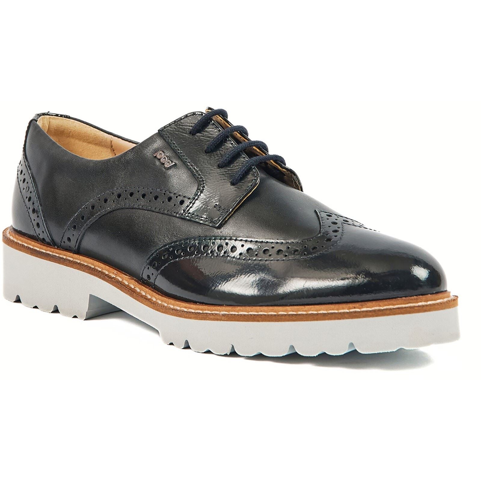 Pod Kortney Leder-Damenschuhe In Marineblau Mit Lackleder Und Brogue-Muster