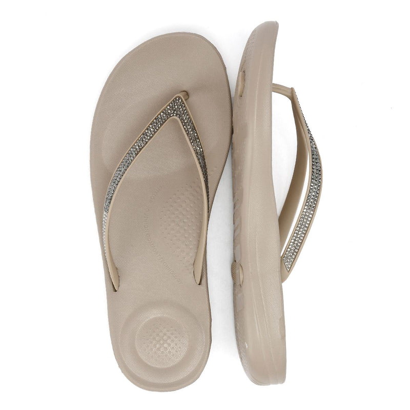 FitFlop Iqushion Ombre Sparkle Damen Zehentrenner Aus Beigeem Gummi