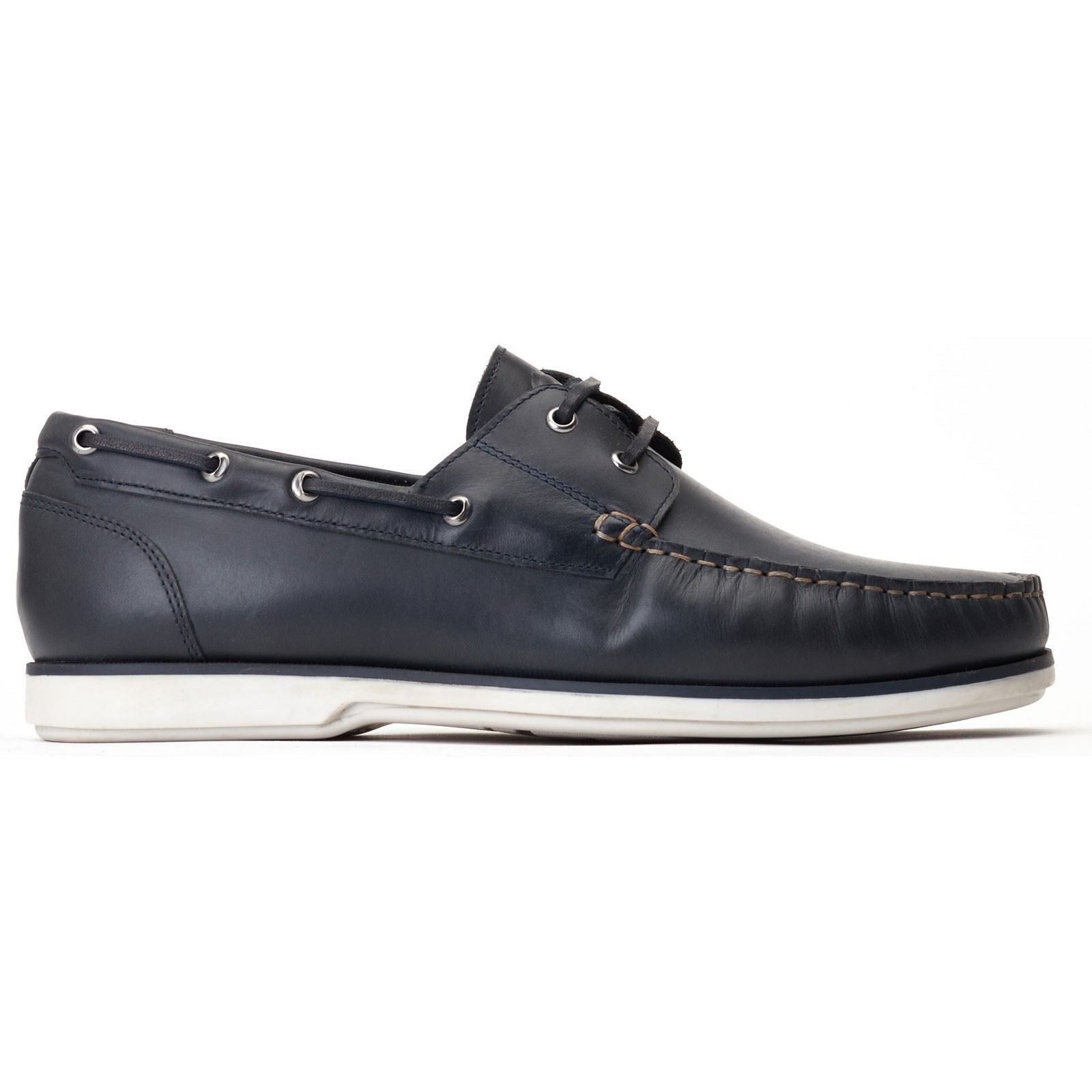 Base London Stern Leder Herren Dunkelblaue Bootsschuhe