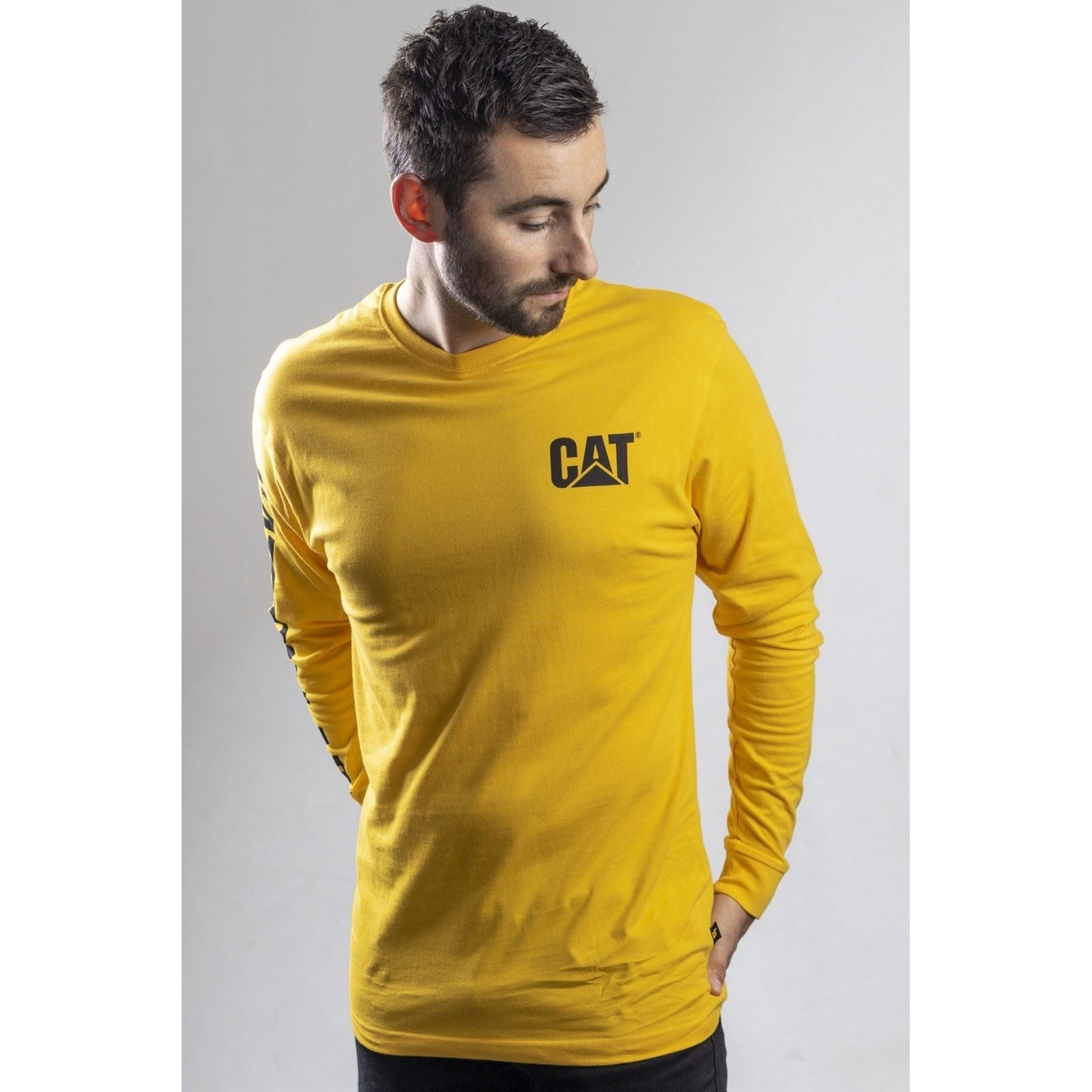 Caterpillar Trademark Banner Long Sleeve Baumwoll Herren Gelbes T-Shirt