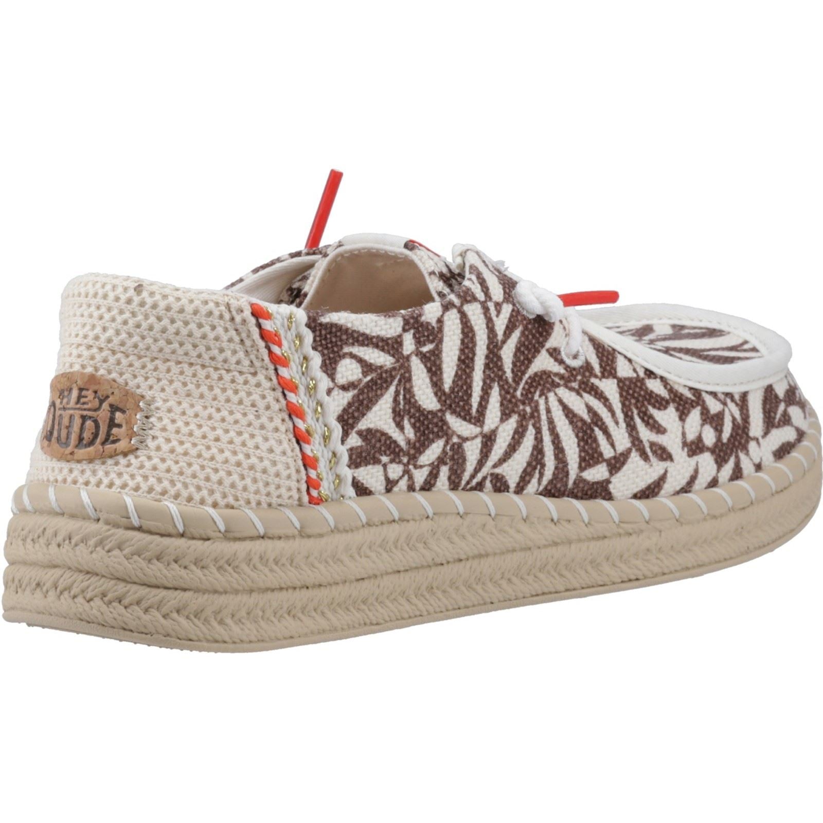 HEYDUDE Wendy Espadrille Retro Palm Damen-Espadrilles Aus Baumwollmischung In Braun/Elfenbein Stadtmotiv