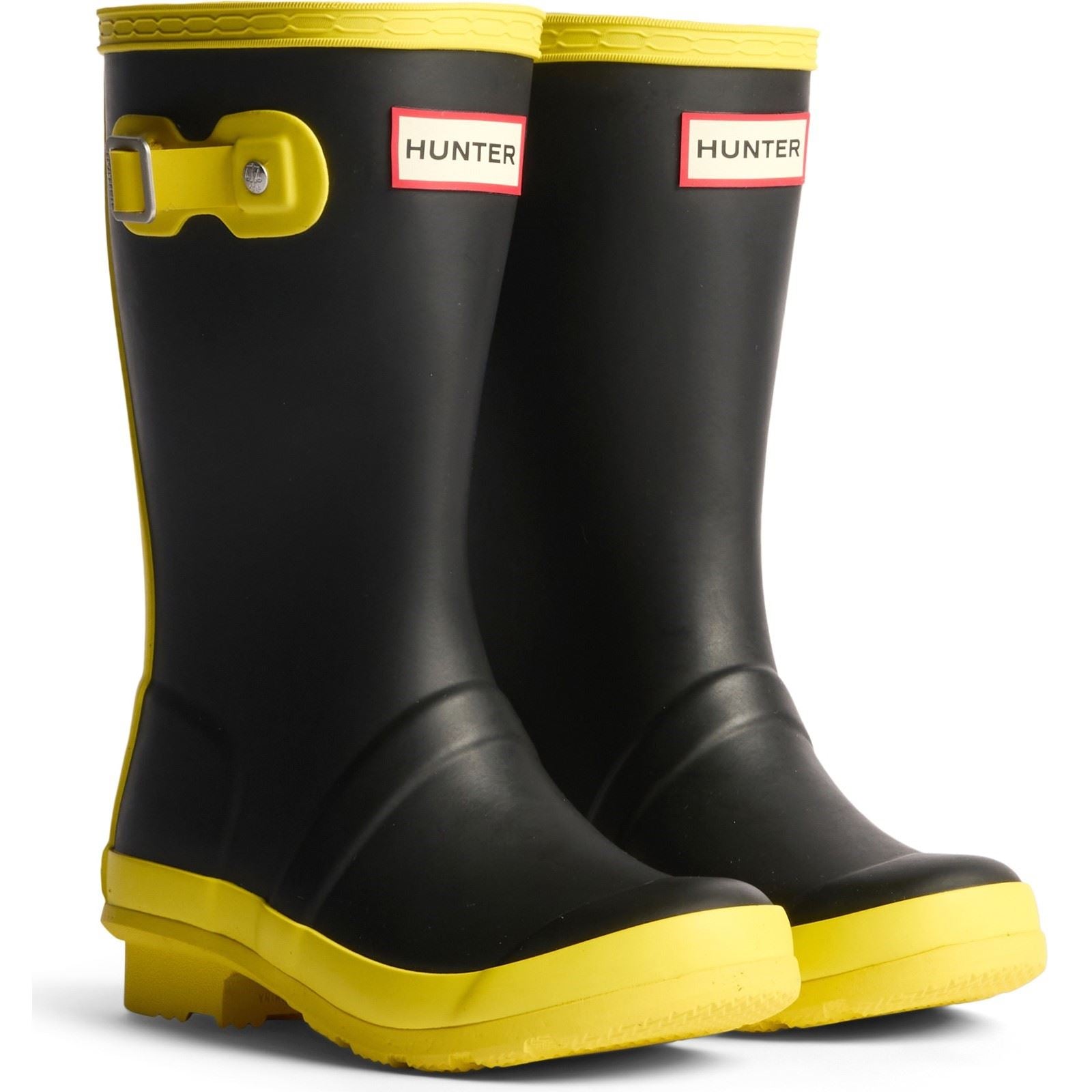 Hunter Junior Originals Gummi Unisex Kinder Gummistiefel Schwarz/Leuchtend Gelb