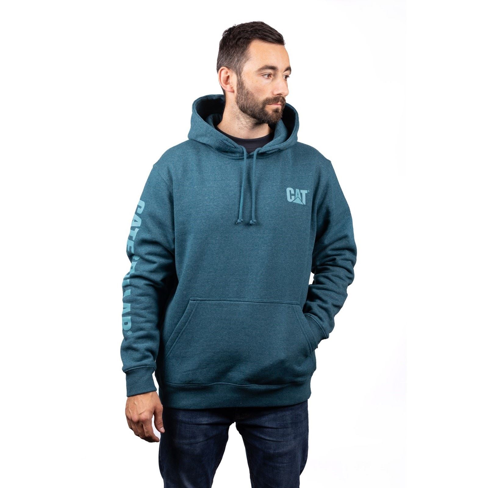Caterpillar Trademark Banner Baumwoll Herrenblauer Kapuzensweatshirt