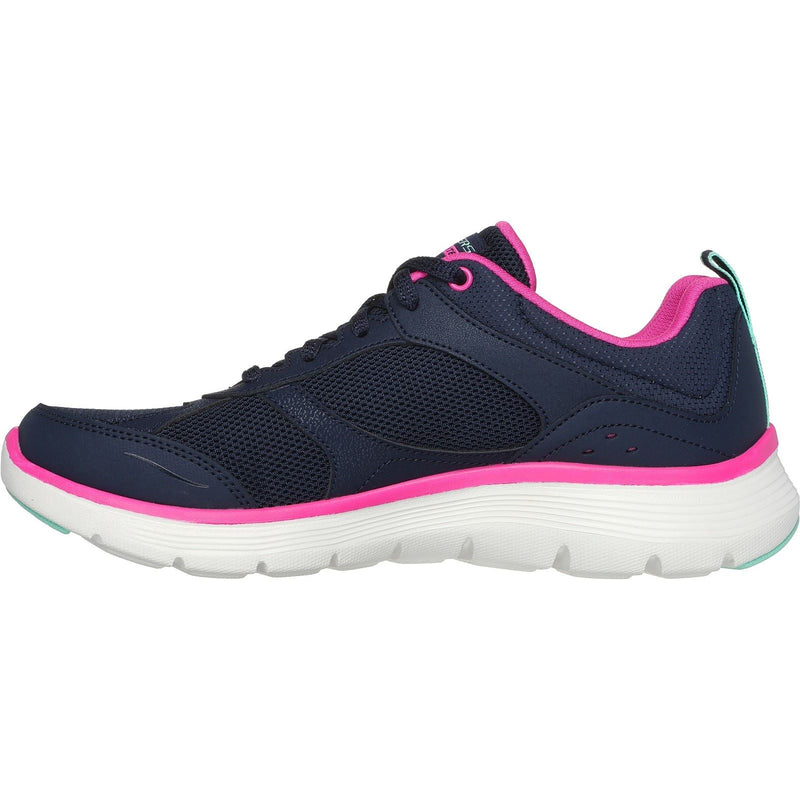 Skechers Flex Appeal 5.0 Fresh Touch Leder Damenschuhe, Marineblau/Hot Pink Sneakers