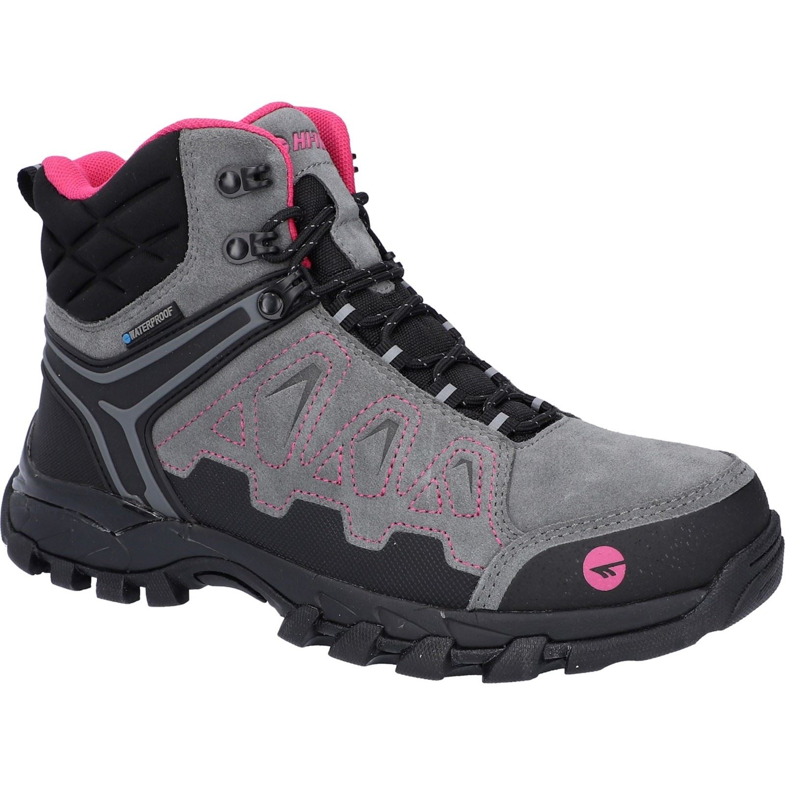 Hi-Tec V-Lite Explorer WP Rindsveloursleder Damen Wanderschuhe In Grau/Fuchsia
