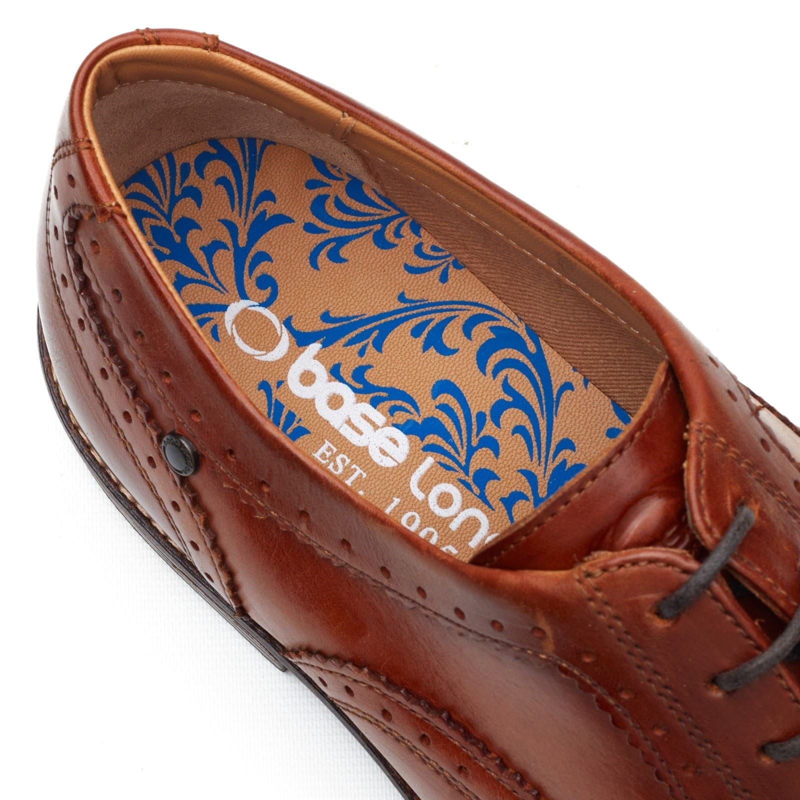 Base London Clarence Brogue Leder Herren Burnt Tan Brogues Schuhe