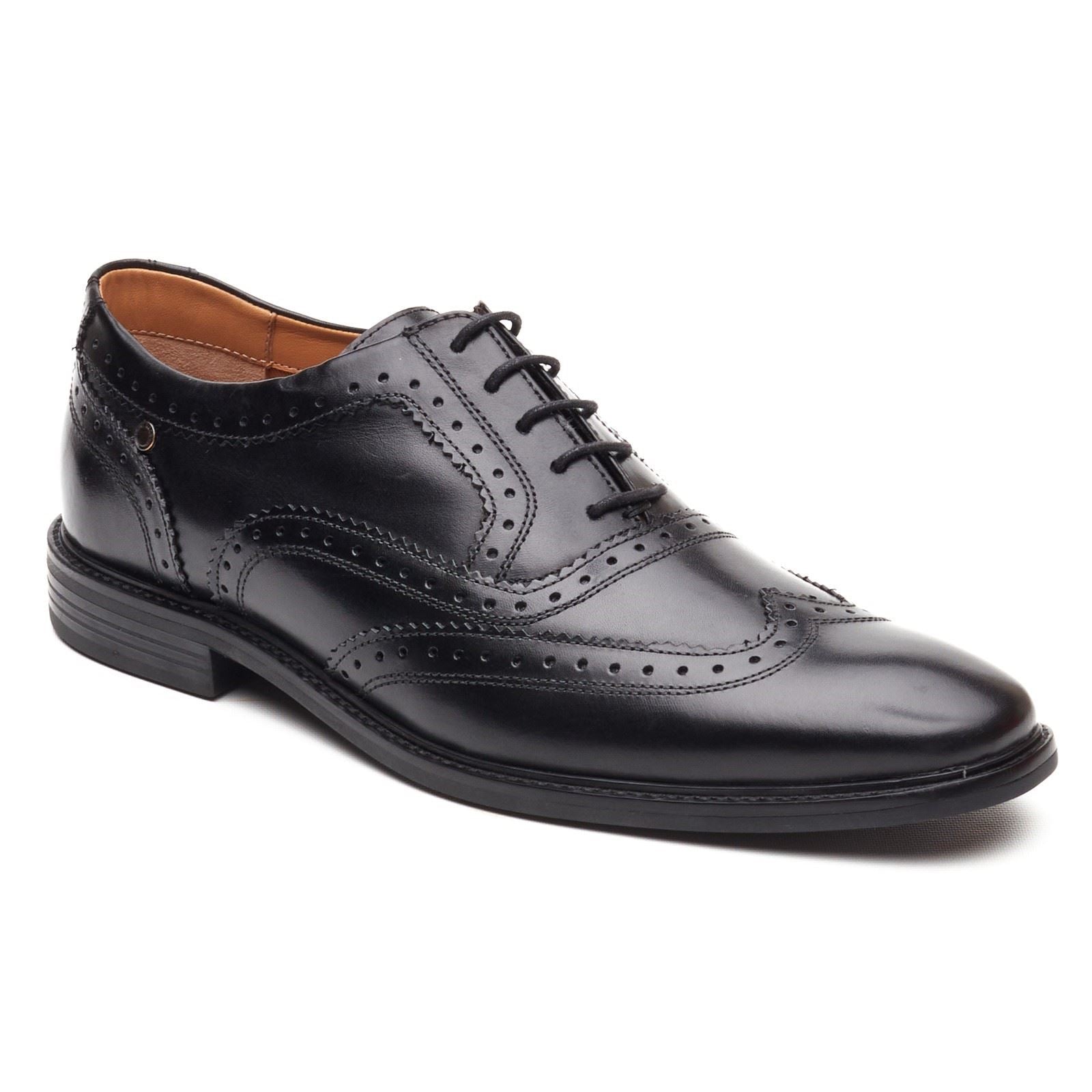 Base London Clarence Brogue Leder Herren Schwarze Brogues Schuhe