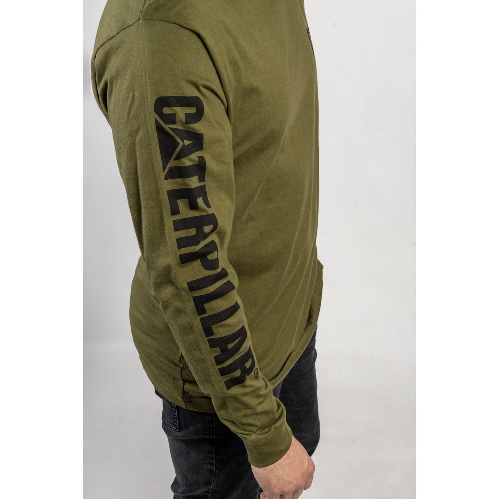 Caterpillar Trademark Banner Long Sleeve Baumwolle Herren Grünes T-Shirt