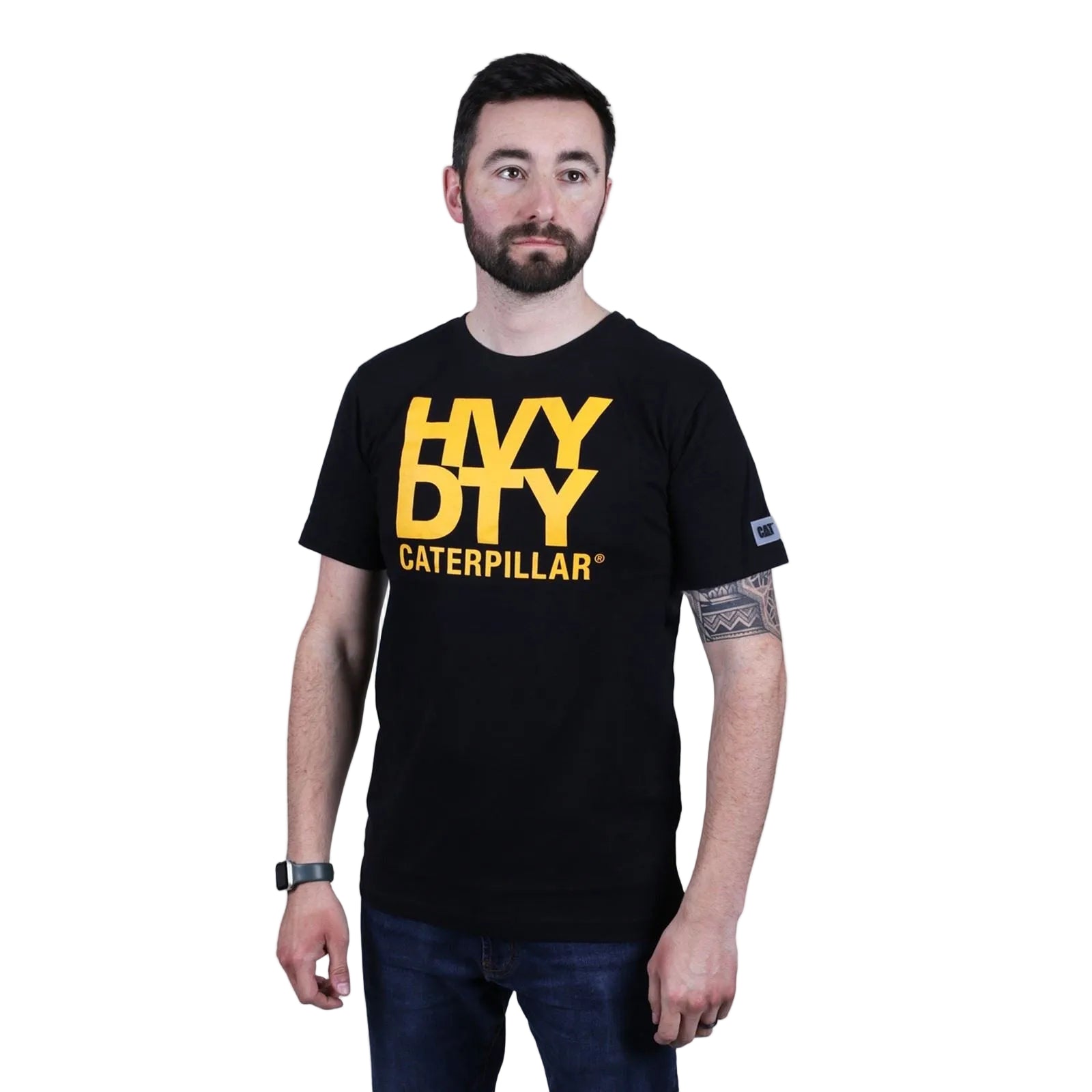 Caterpillar Heavy Duty Baumwoll Männer Schwarze Farbe Kurzarm-T-Shirts