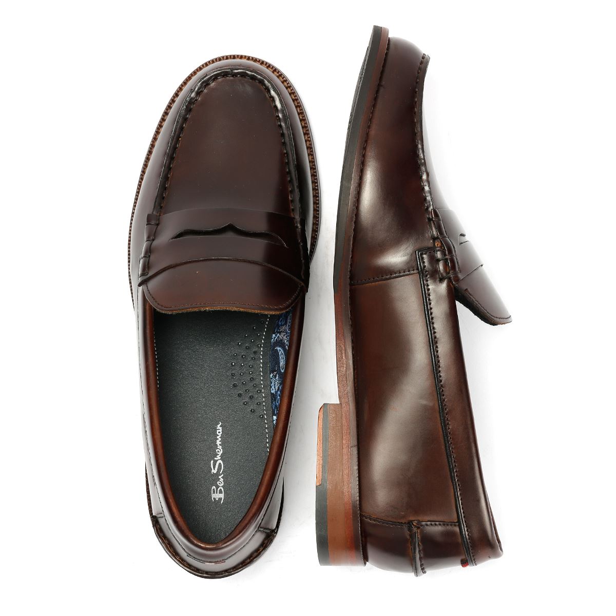 Ben Sherman Sid Leder Herren Braune Slipper