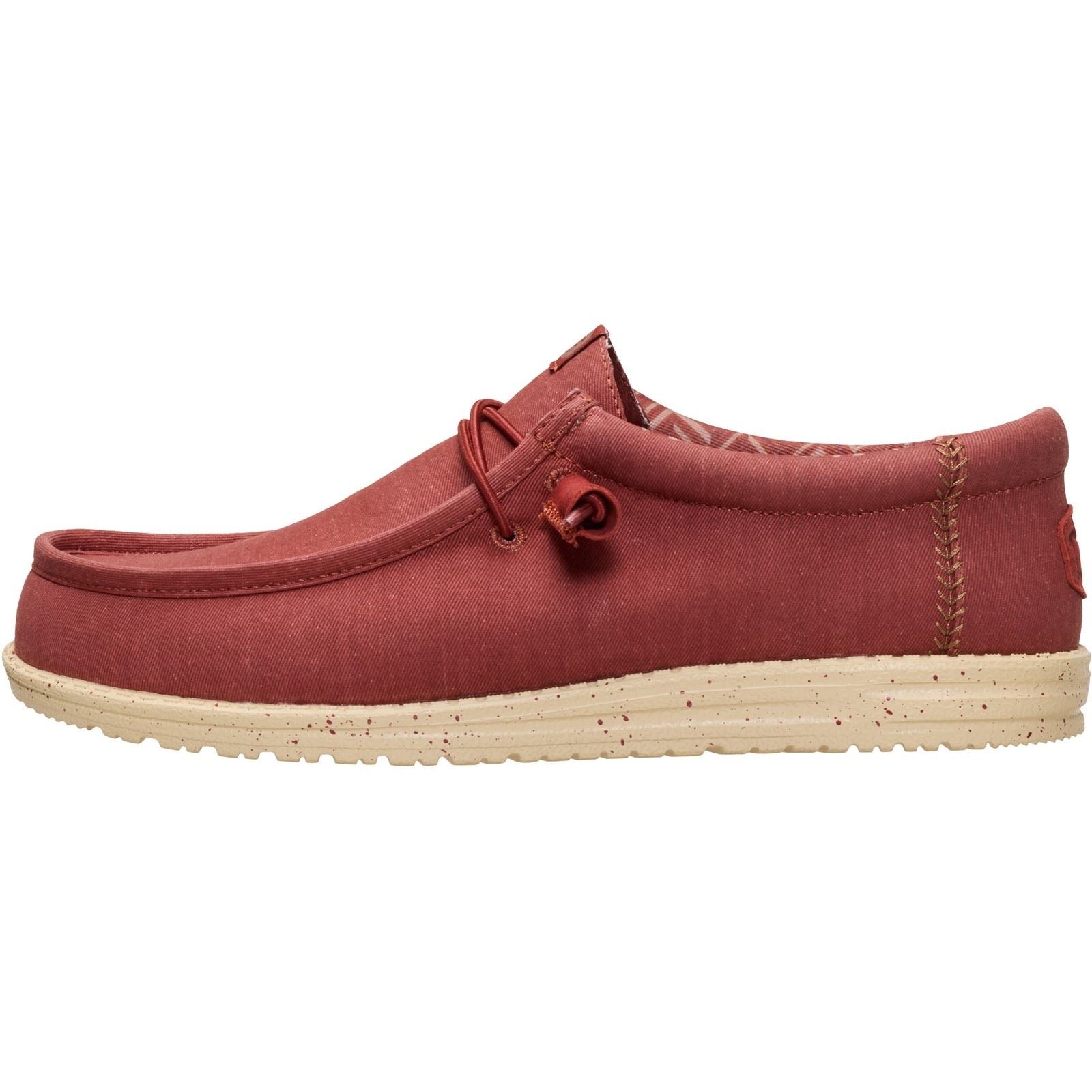 HEYDUDE Wally Stretch Canvas Textil Herren Loafers In Verbranntem Rot/Boulder Beige