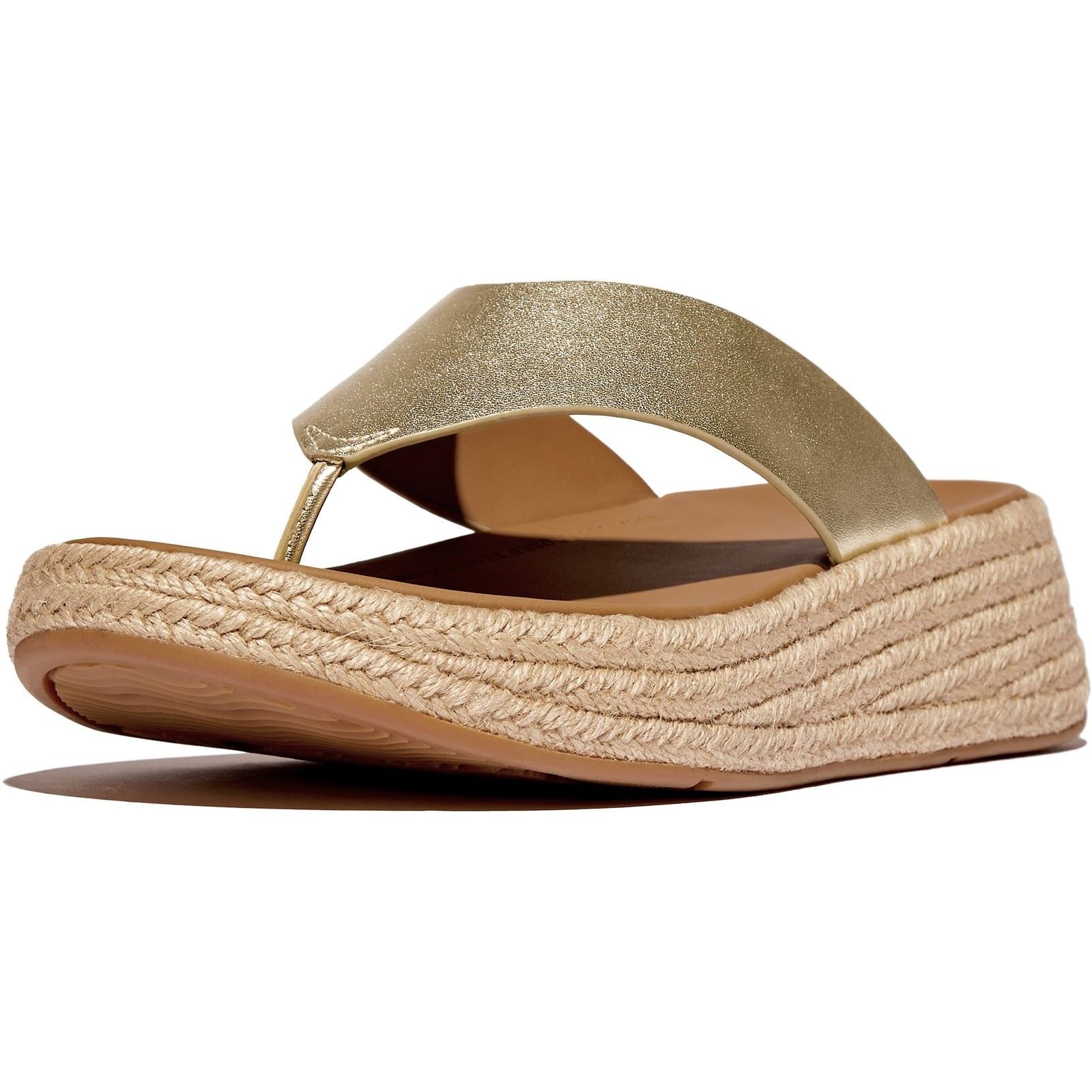 Fitflop F-Mode Toe Post Espadrille Leder Damen Platino Sandalen