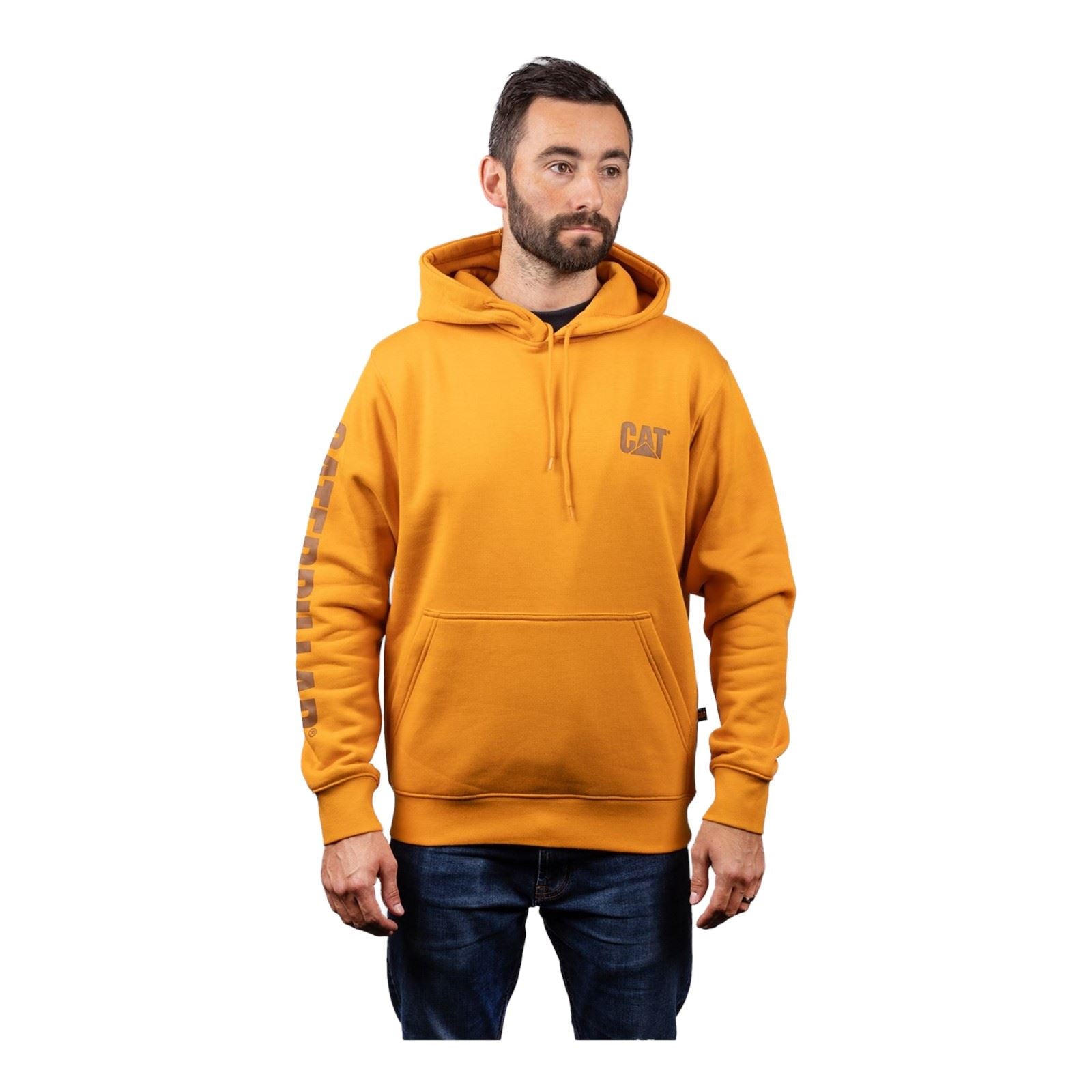 Caterpillar Trademark Banner Baumwolle Herren Gelbes Kapuzen Sweatshirt