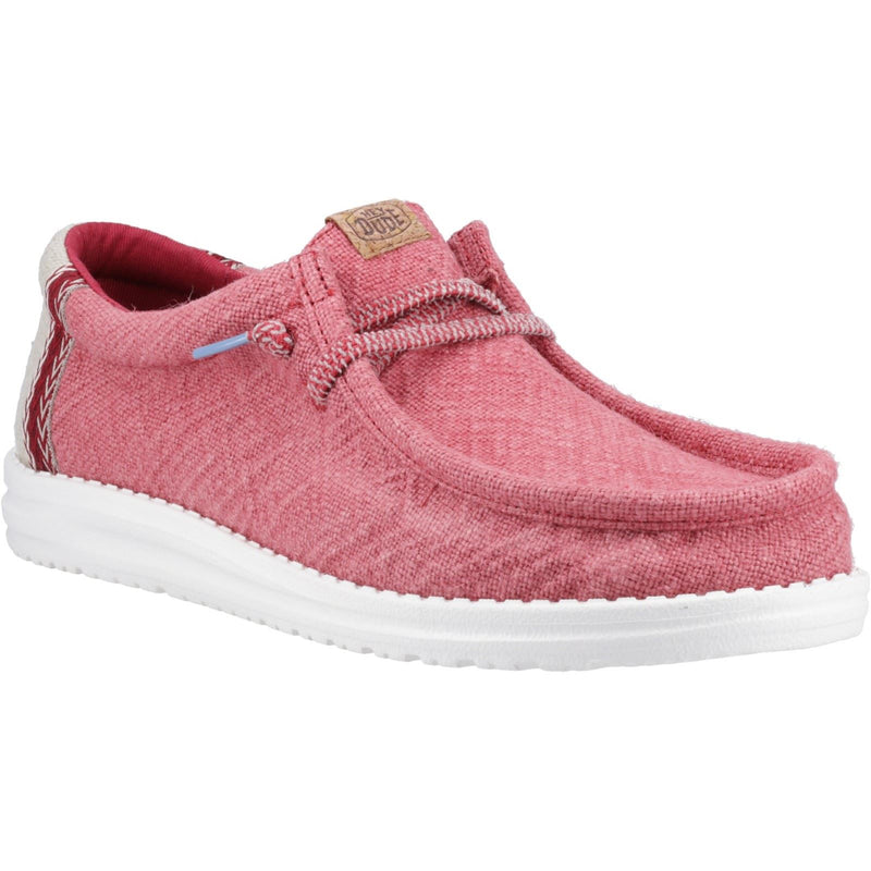 HEYDUDE Wally Jute Herren Mokassin Schuhe Aus Jute In Rot Bordeaux/Silberbirke