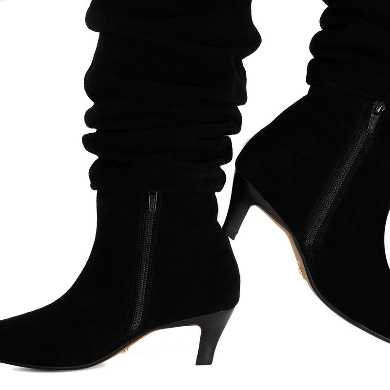 Dune Saunders Leder Damen Schwarze Farbe Absätze Knielange Stiefel