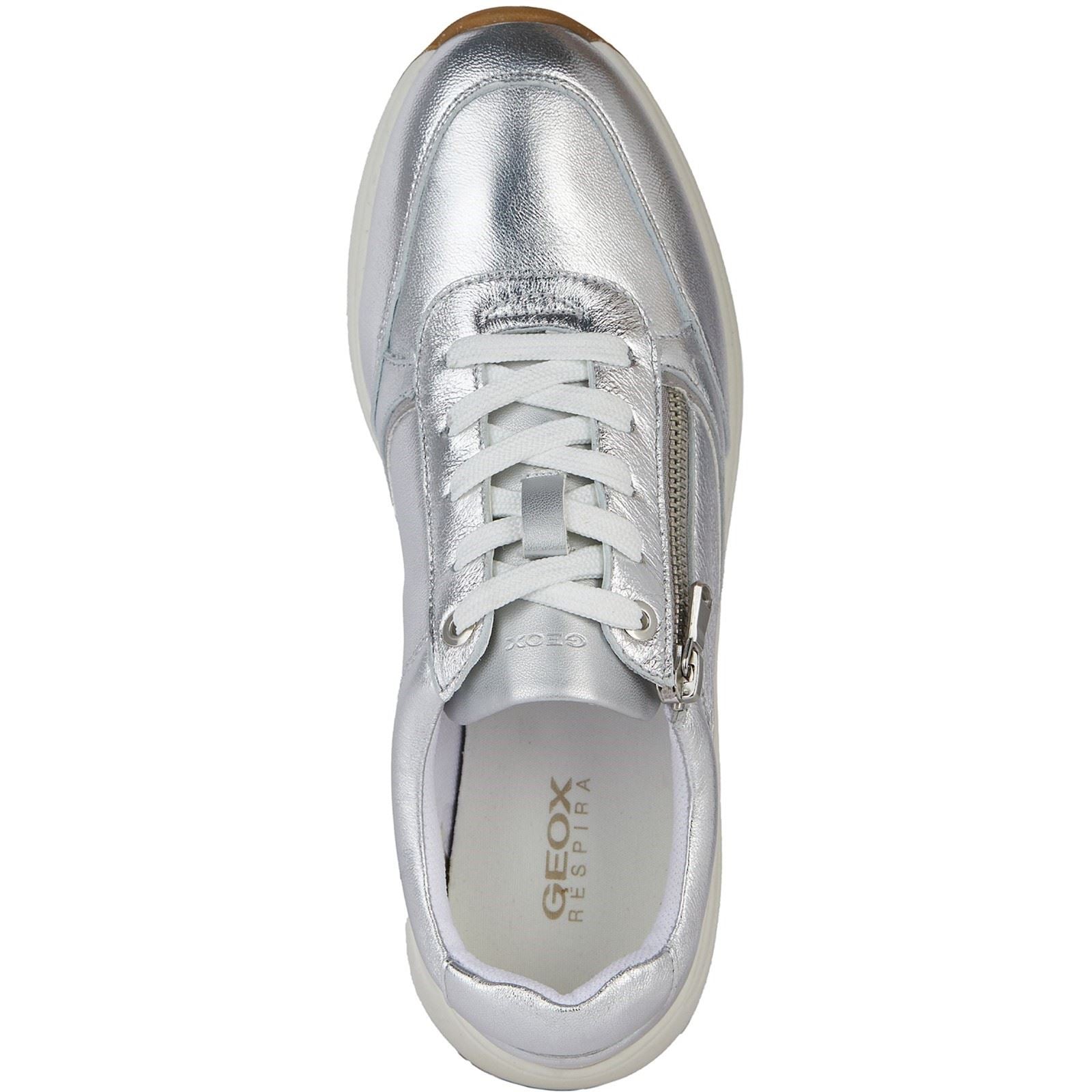Geox D Cristael E Faux Leder Damen Silber Sneaker