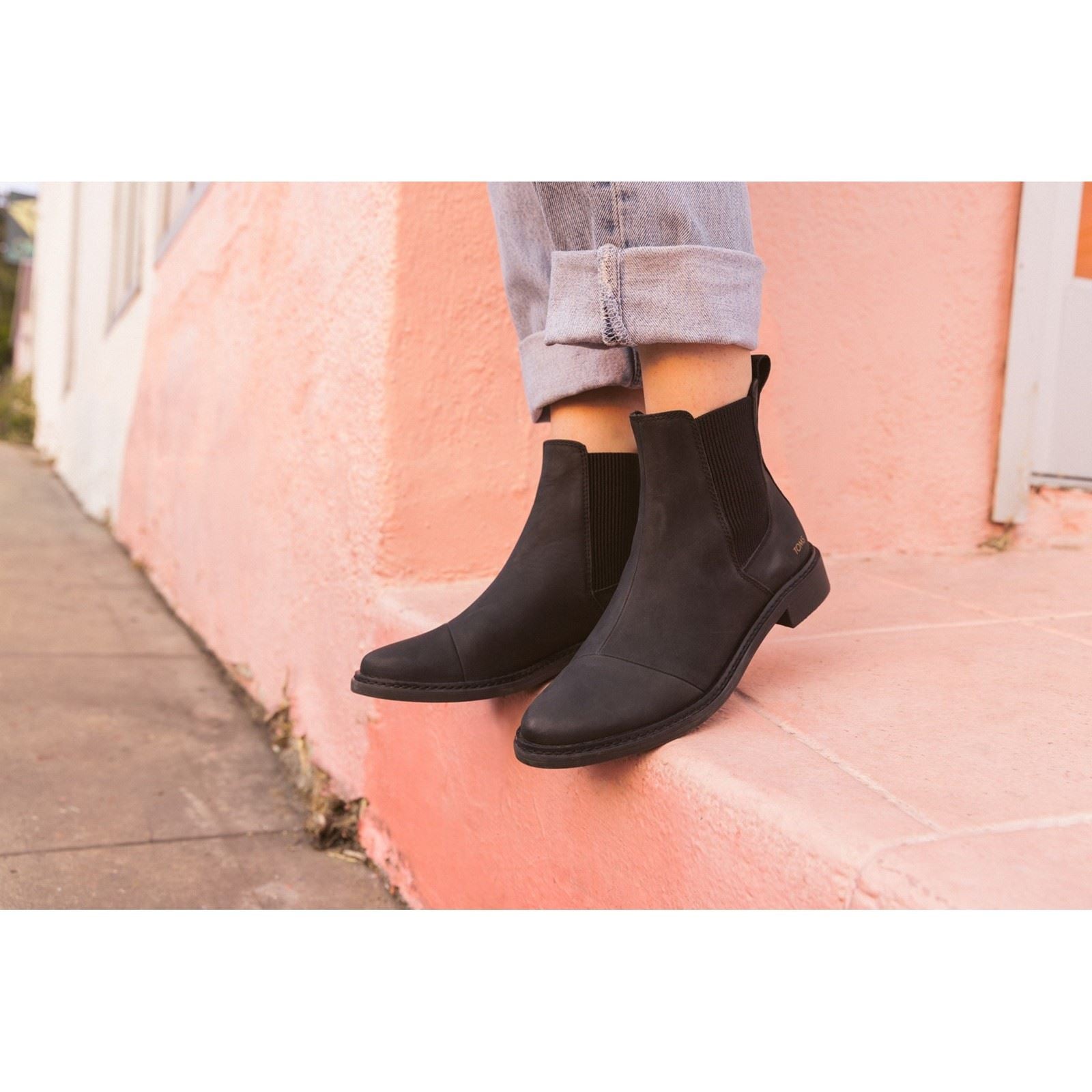TOMS Charlie Damenlederstiefel In Schwarz