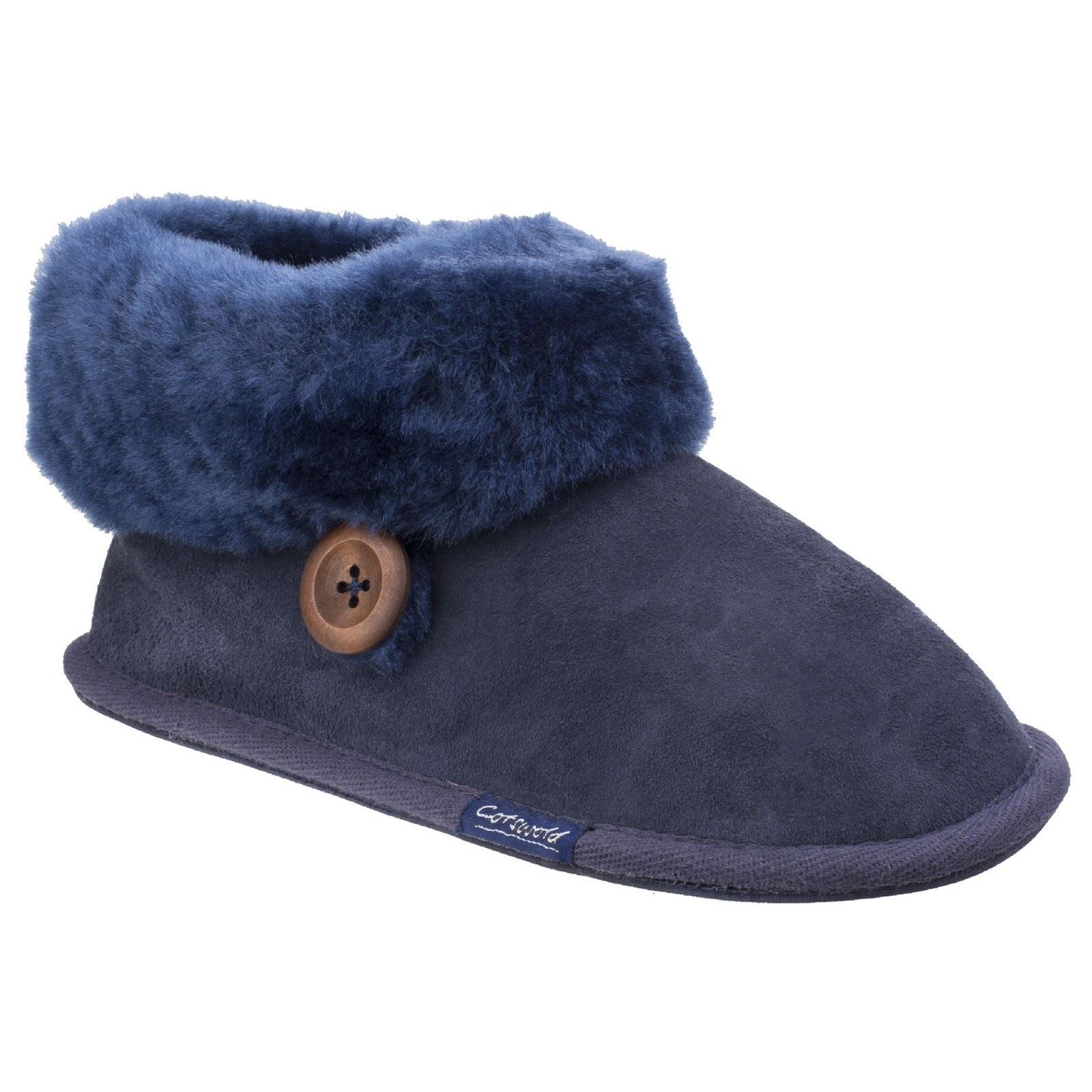 Cotswold Wotton Dunkelblaue Damen Hausschuhe aus Leder