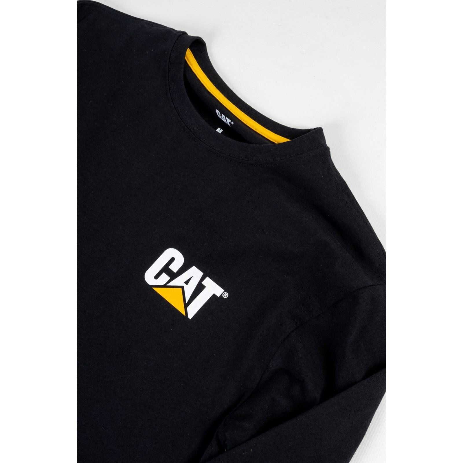 Caterpillar Trademark Banner Long Sleeve Baumwoll Herren Schwarzes T-Shirt