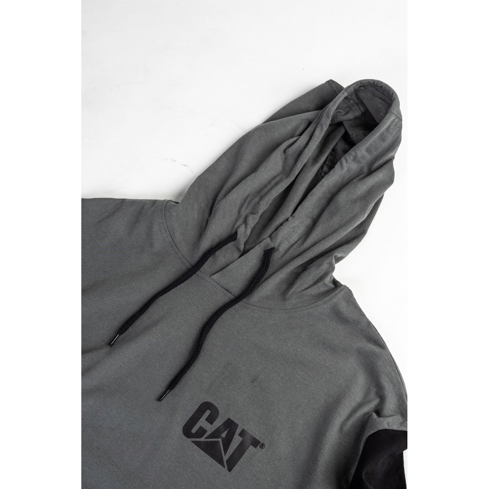 Caterpillar Hooded Long Sleeve Baumwoll Herren Graues T-Shirt