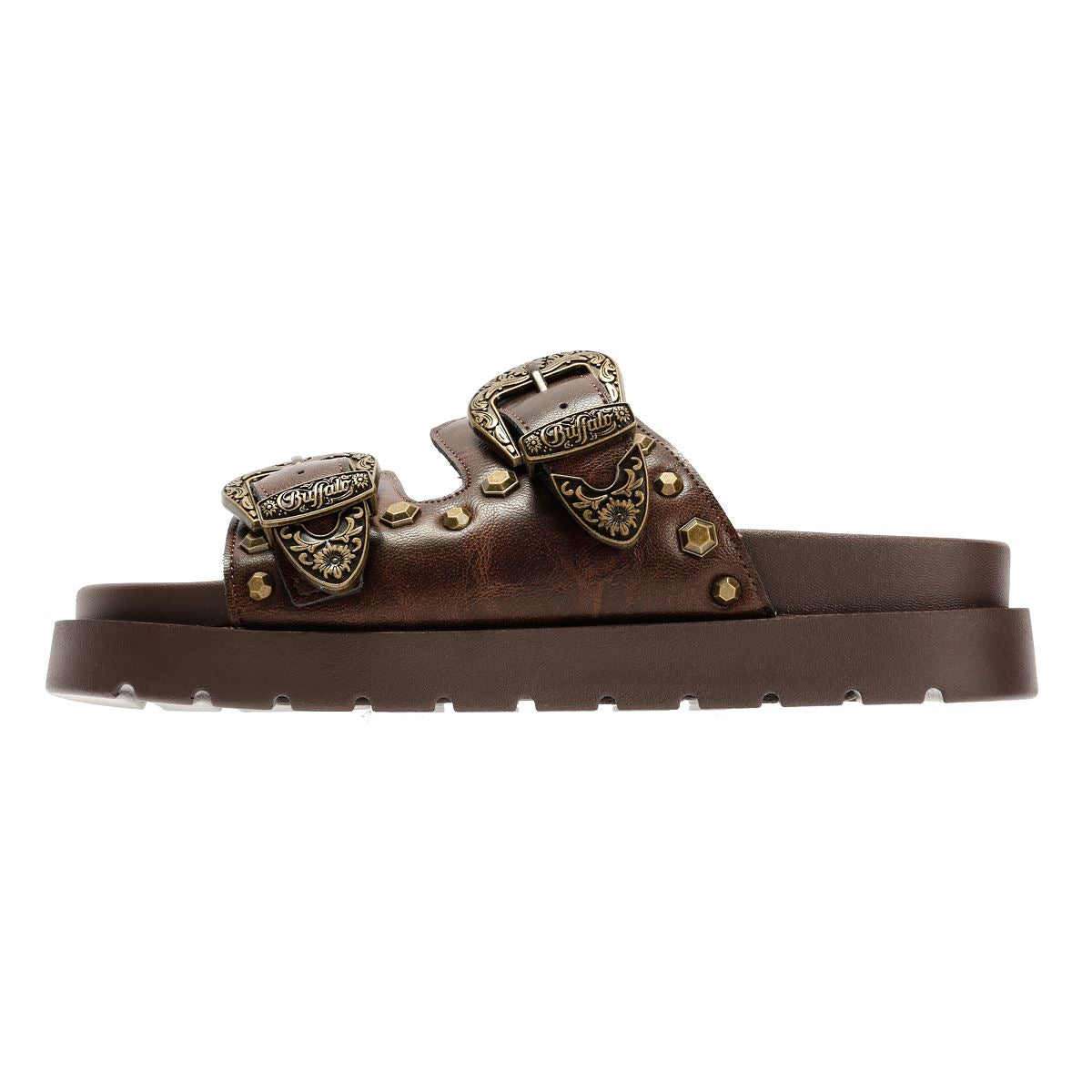 Buffalo Raya Ari West Leder Damen Braune Sandalen