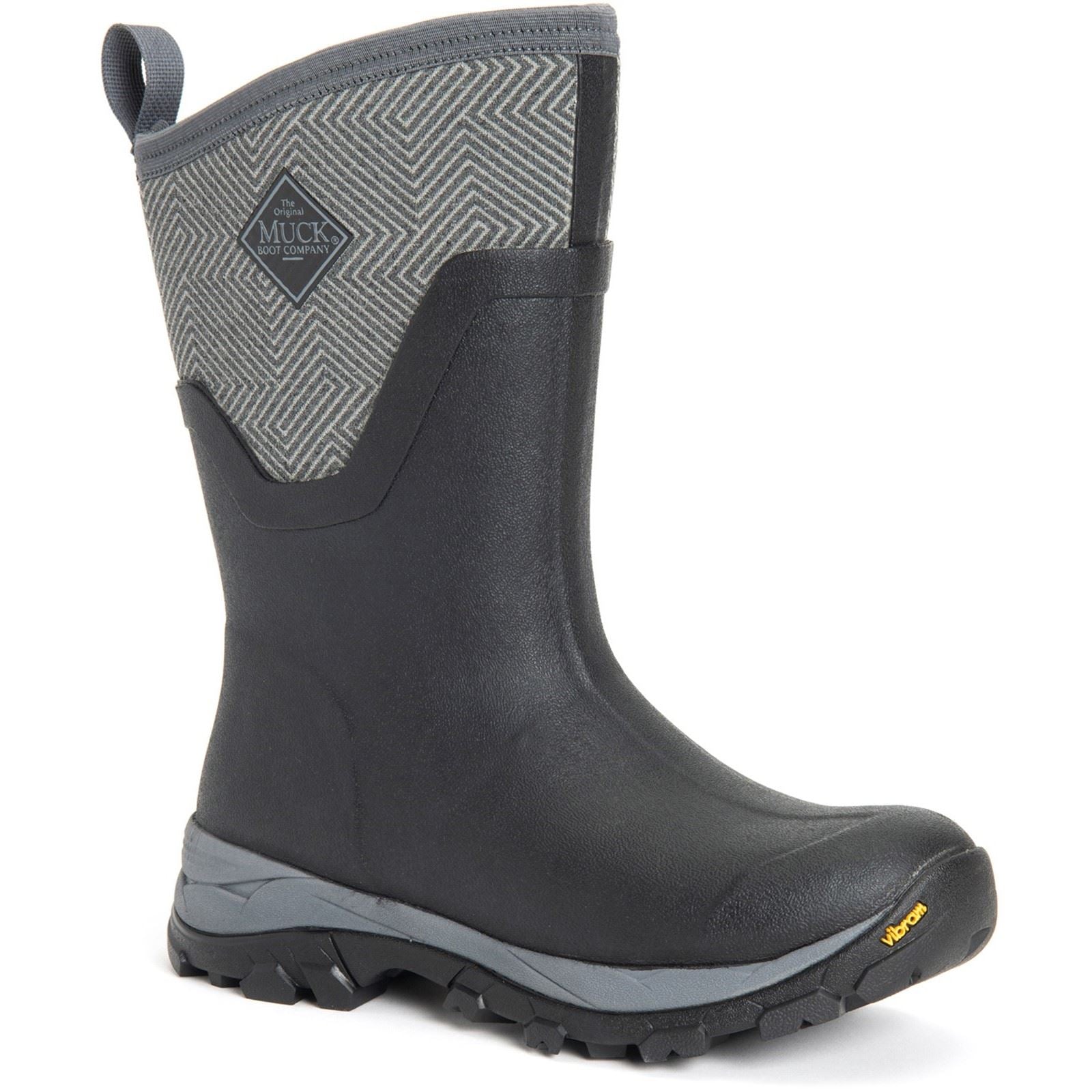 Muck Boots Arctic Ice Mid AGAT Gummistiefel Schwarz/Grau Mit Geometrischem Muster