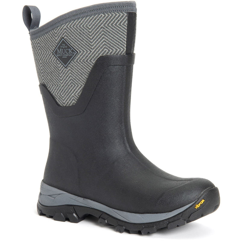Muck Boots Arctic Ice Mid AGAT Gummistiefel Schwarz/Grau Mit Geometrischem Muster