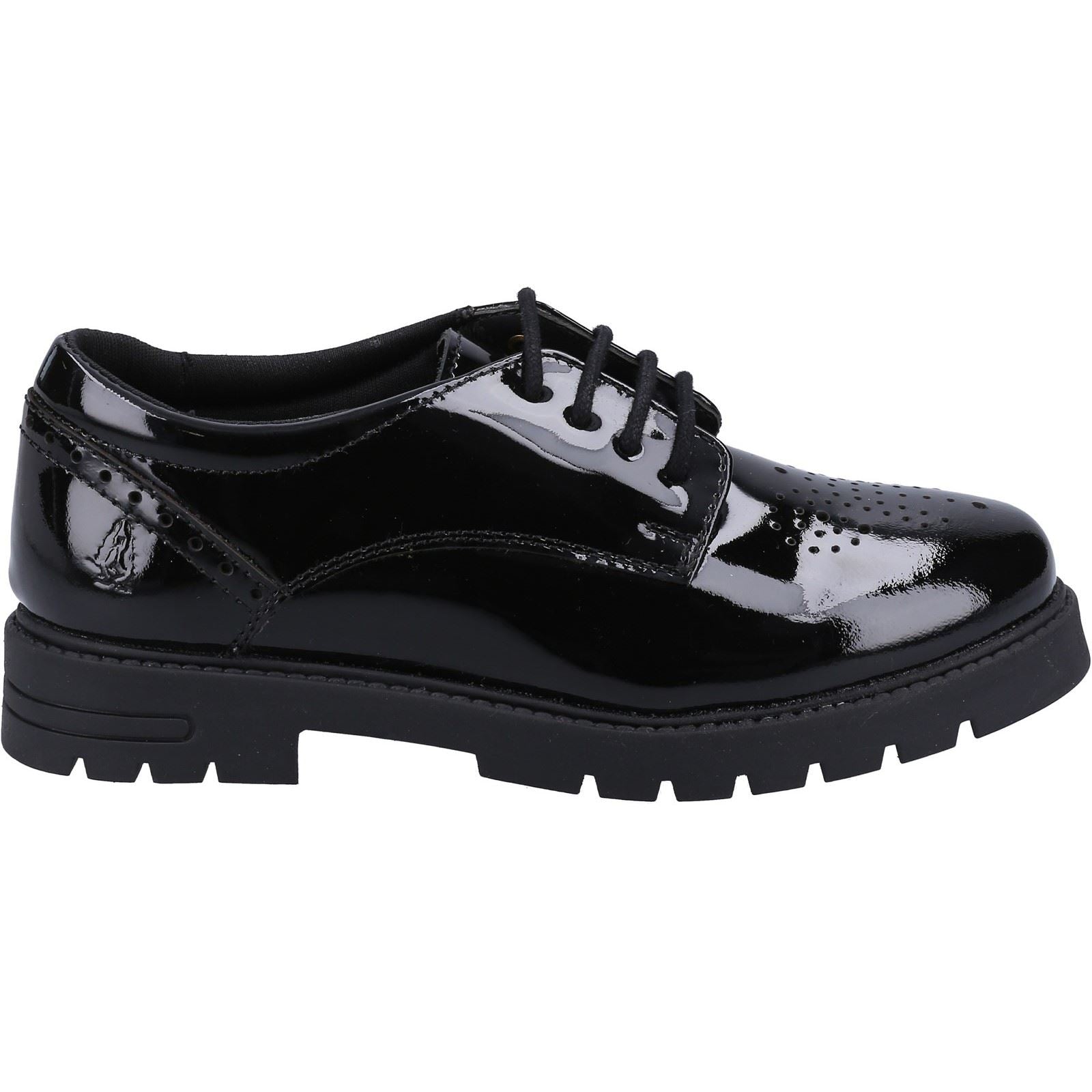 Hush Puppies Jayne Patent SNR Mädchenschuhe Aus Schwarzem Leder Mit Schnürung