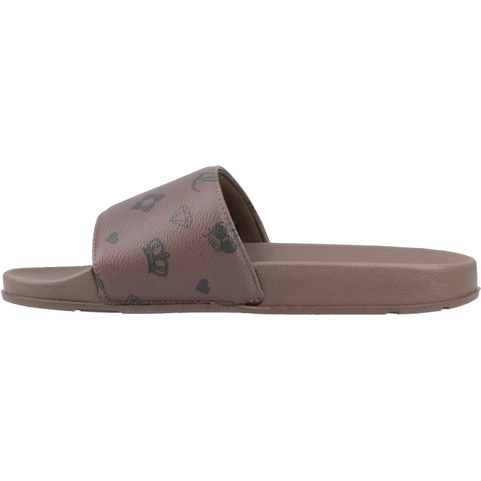 Juicy Couture MIA Synthetik Damen Schwarz/Braune Monogramm-Schlappen