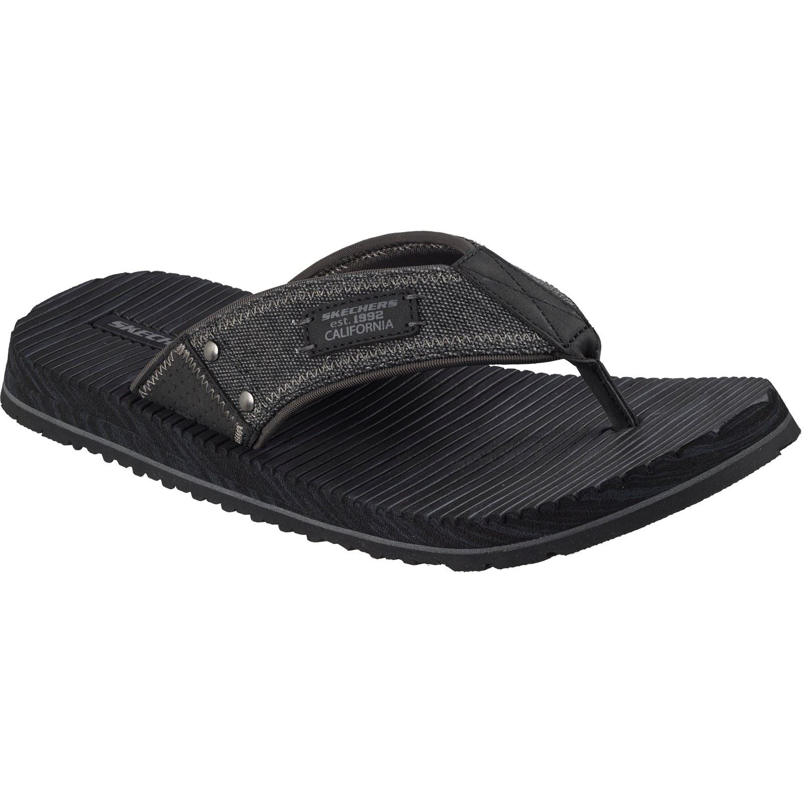 Skechers Quill Textile Herren Schwarze Flip-Flops