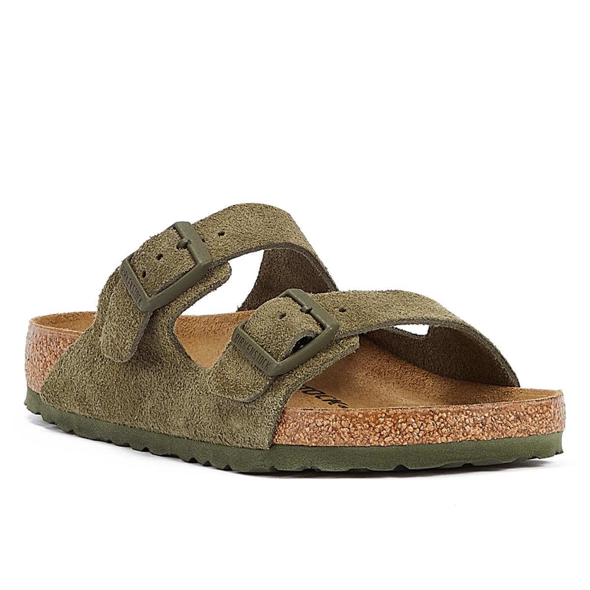 Birkenstock Arizona Wildleder-Leder Sandalen In Thymian-Khaki