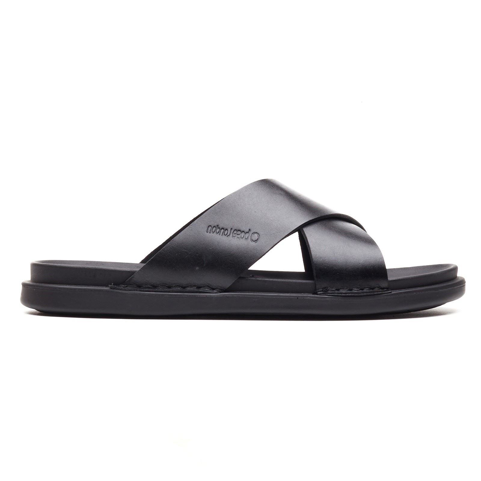 Base London Drift Leder Herren Schwarze Sandalen