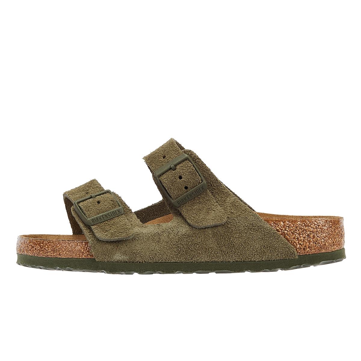 Birkenstock Arizona Wildleder-Leder Sandalen In Thymian-Khaki