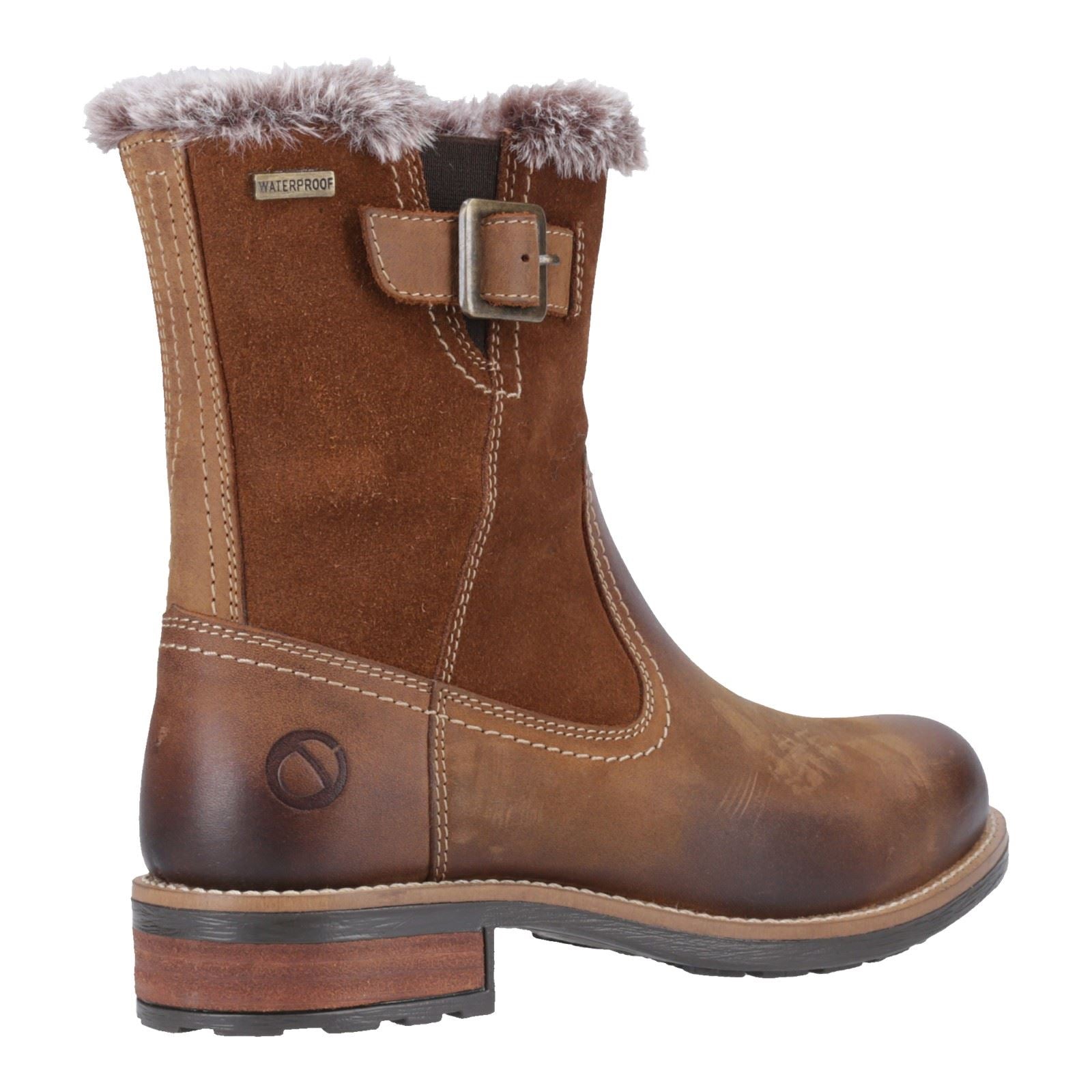 Cotswold Kemerton Damen Winterstiefel aus braunem Leder in der Mitte der Wade
