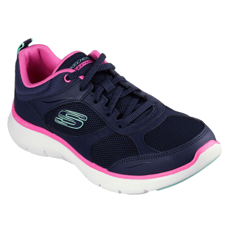 Skechers Flex Appeal 5.0 Fresh Touch Leder Damenschuhe, Marineblau/Hot Pink Sneakers