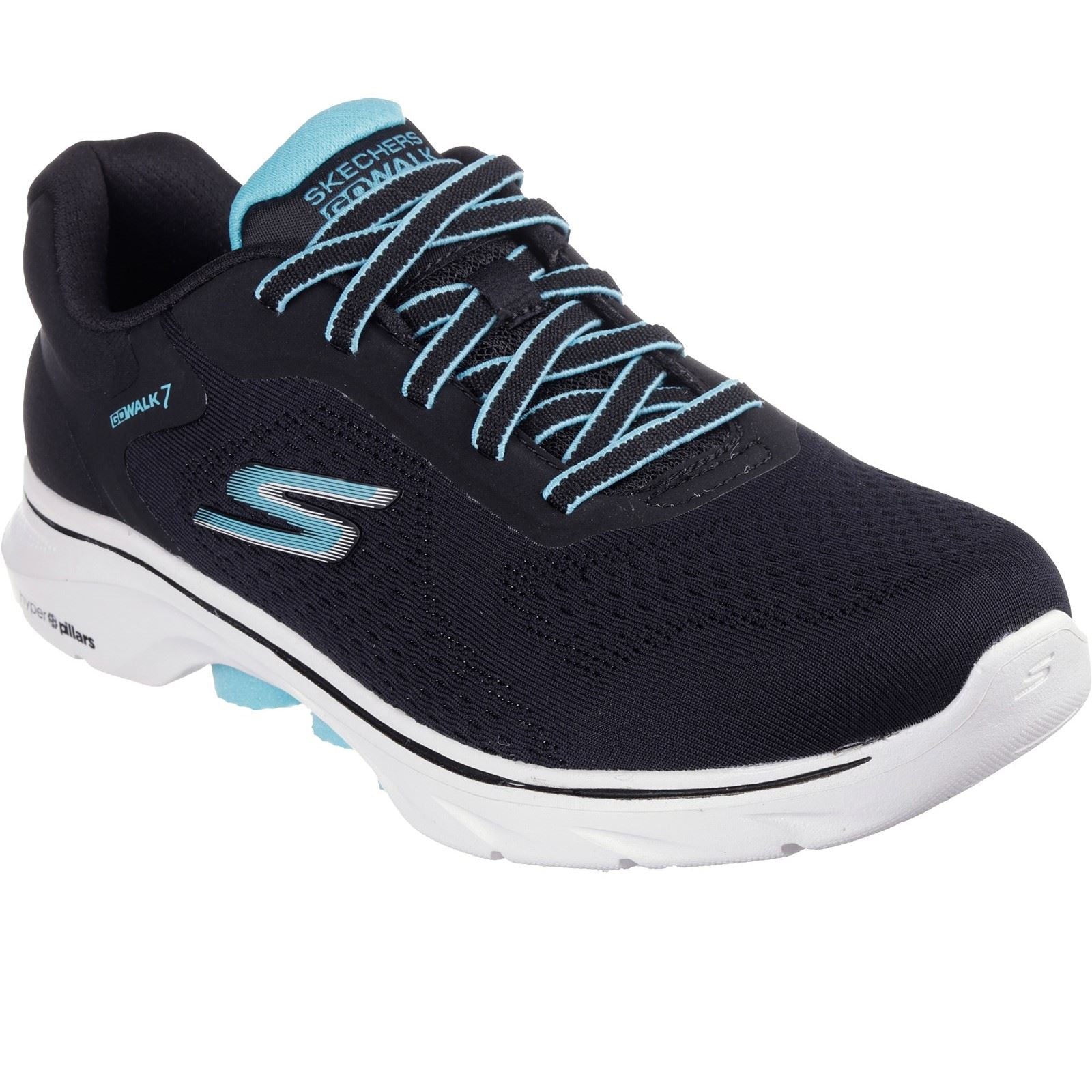 Skechers GO WALK 7 - Cosmic Waves Synthetik Damen Sneaker In Schwarz/Türkis