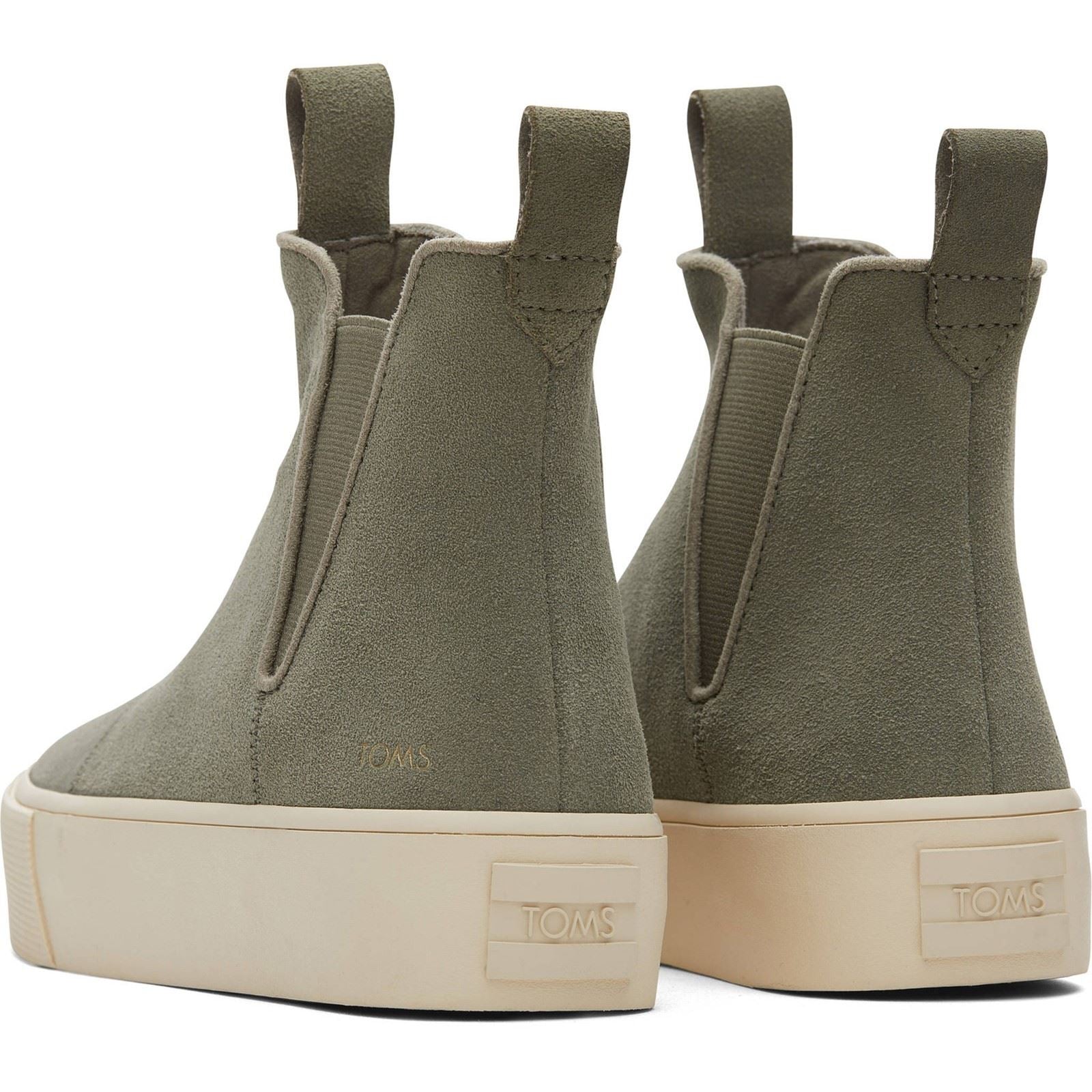 TOMS Fenix Platform Leder Damen Vetiver Grau Flache Chelsea Stiefel