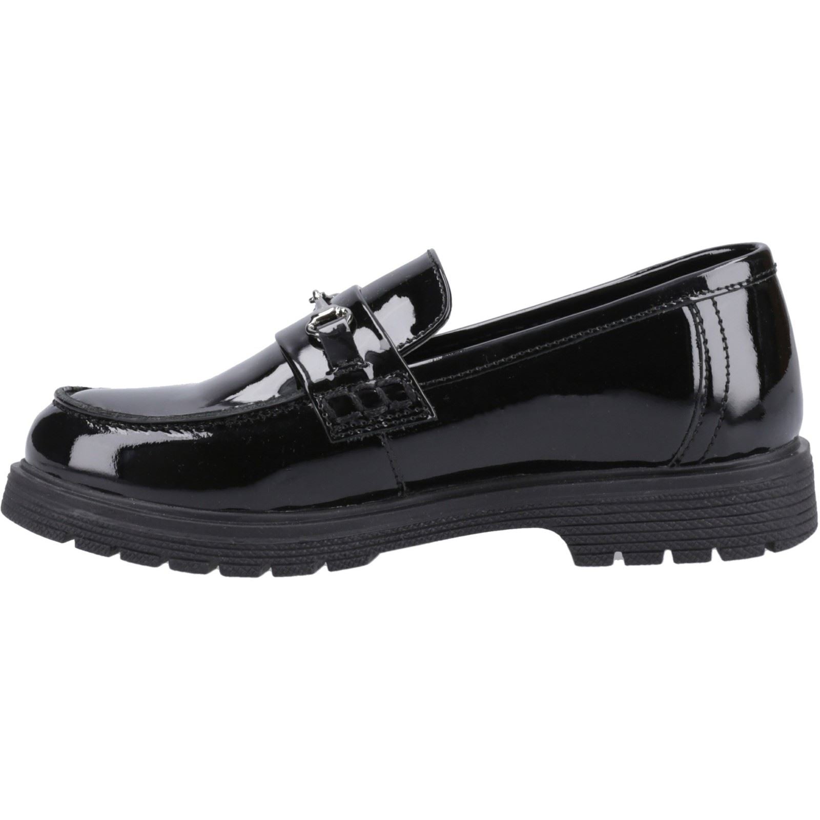 Hush Puppies Lydia Patent Senior Mädchenschwarze Slipper Aus Leder