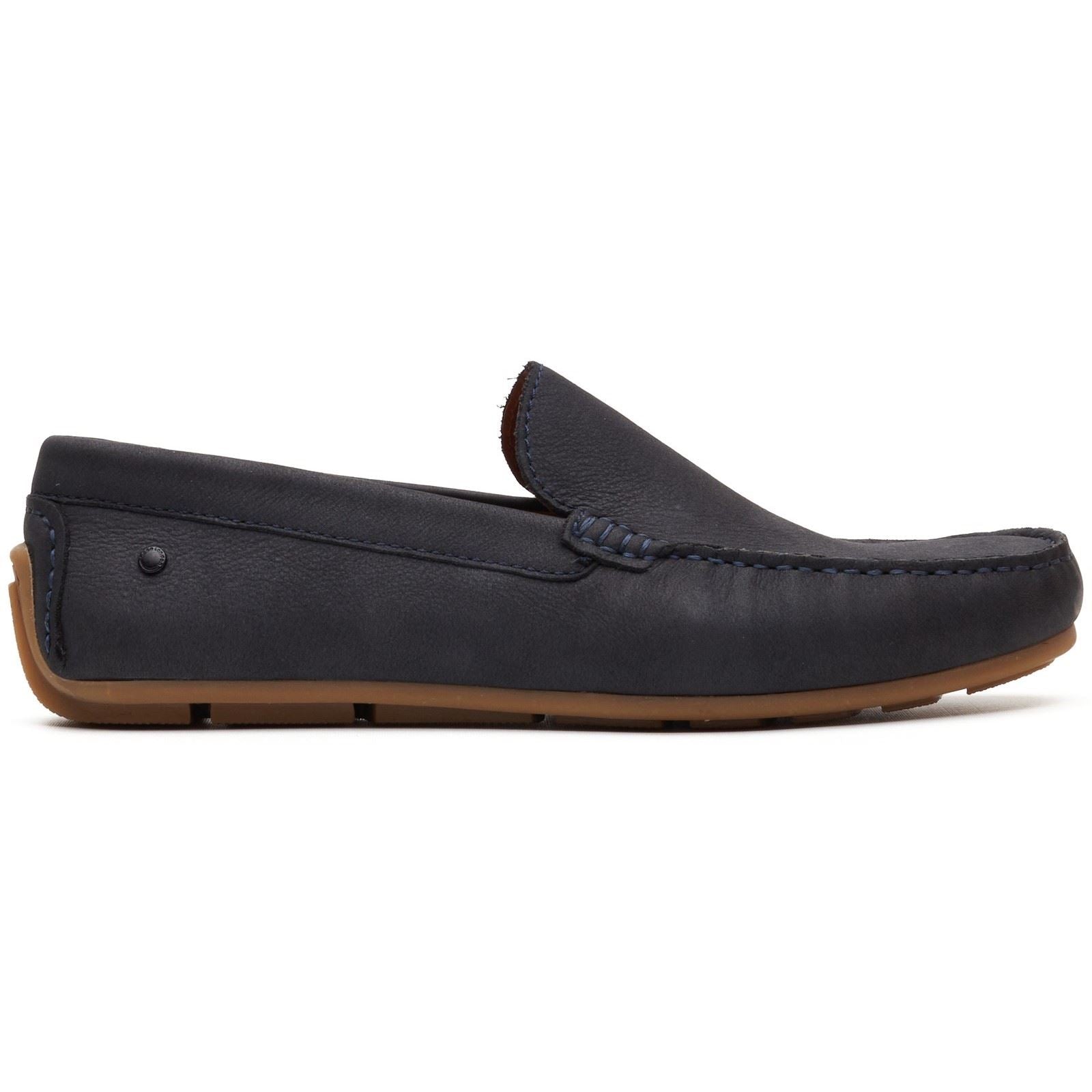 Base London Moss Driver Leder Herren Marineblaue Slipper