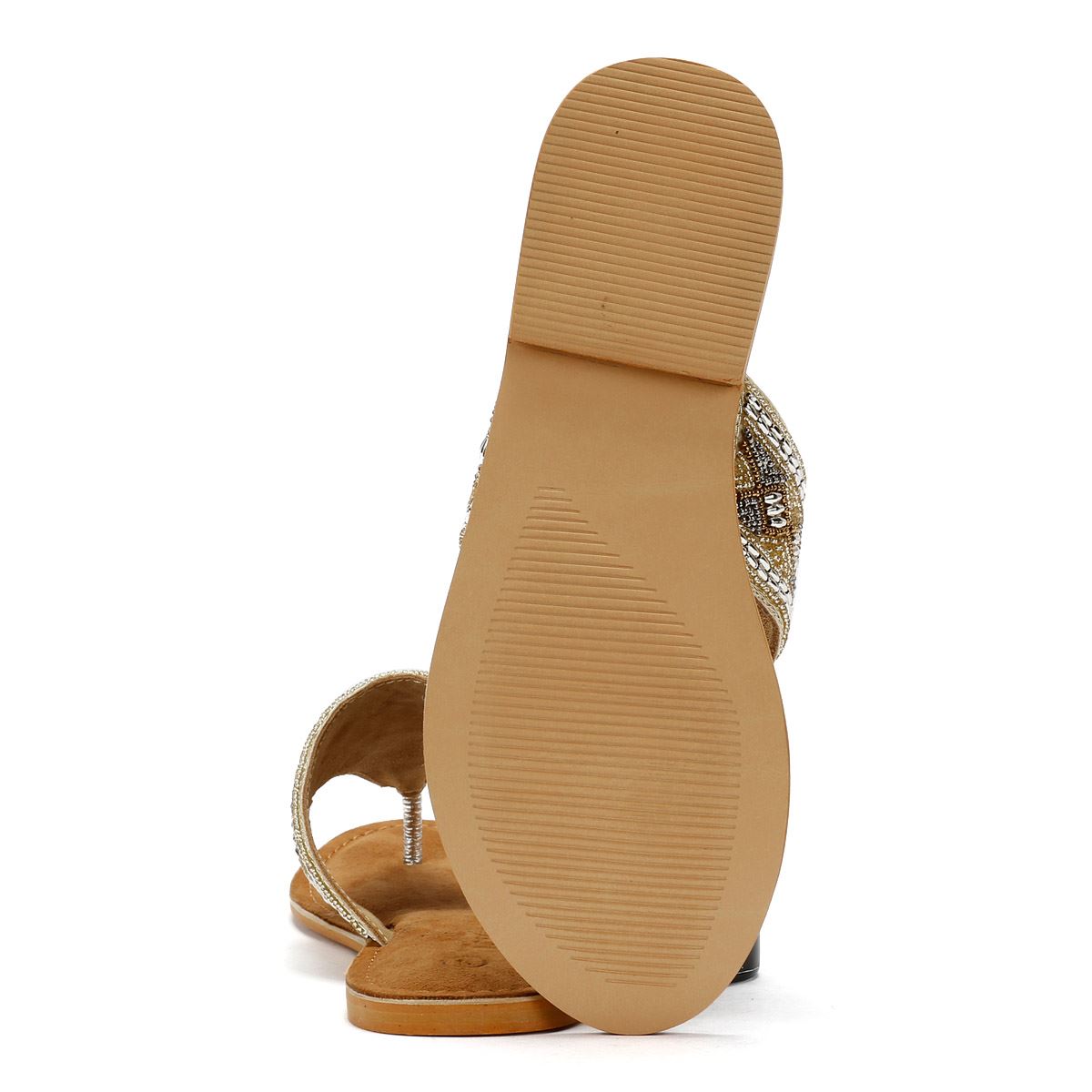Tower London Wide Vamp Toepost Damen Gold Sandalen