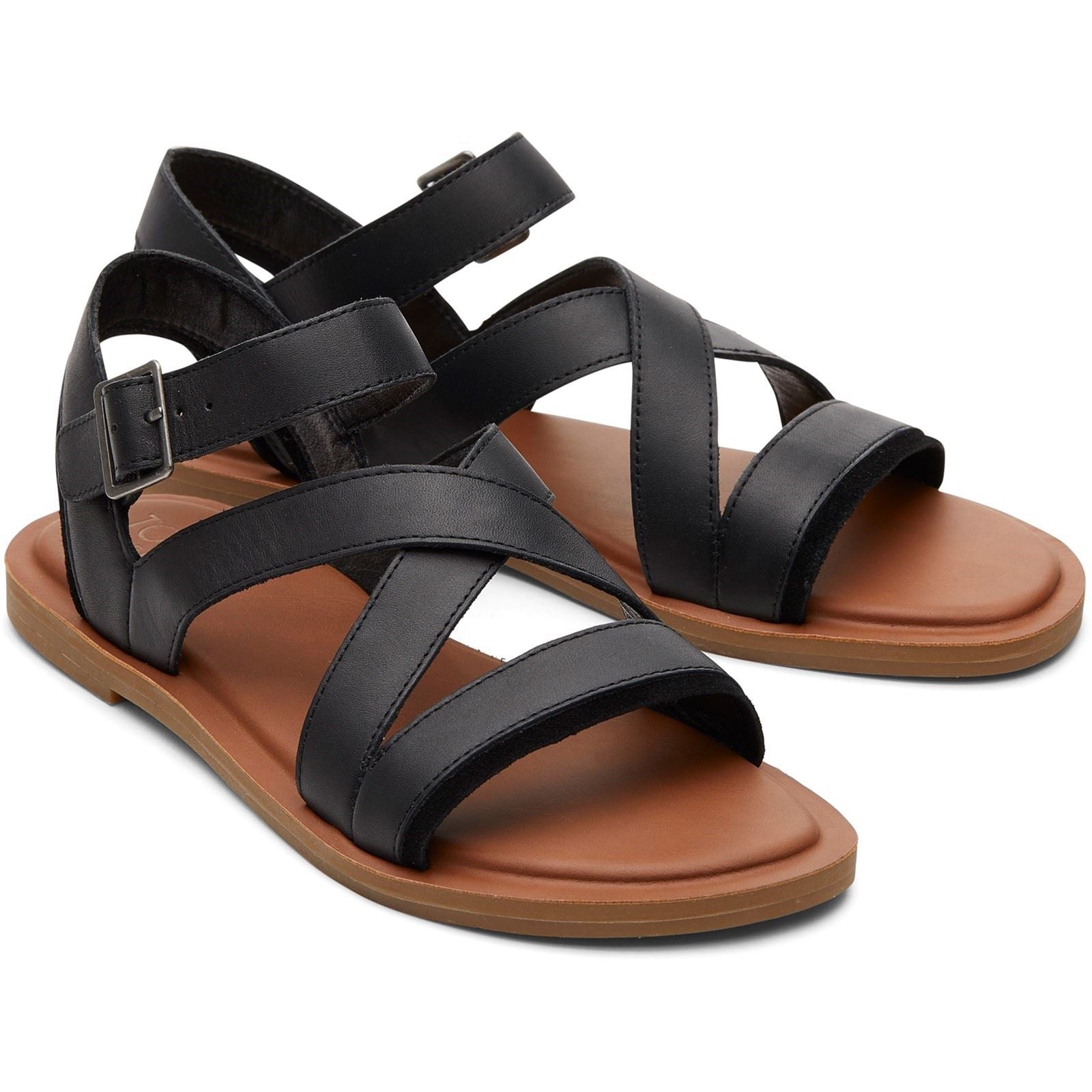 TOMS Sloane 100% Rindsleder Damen Schwarze Sandalen