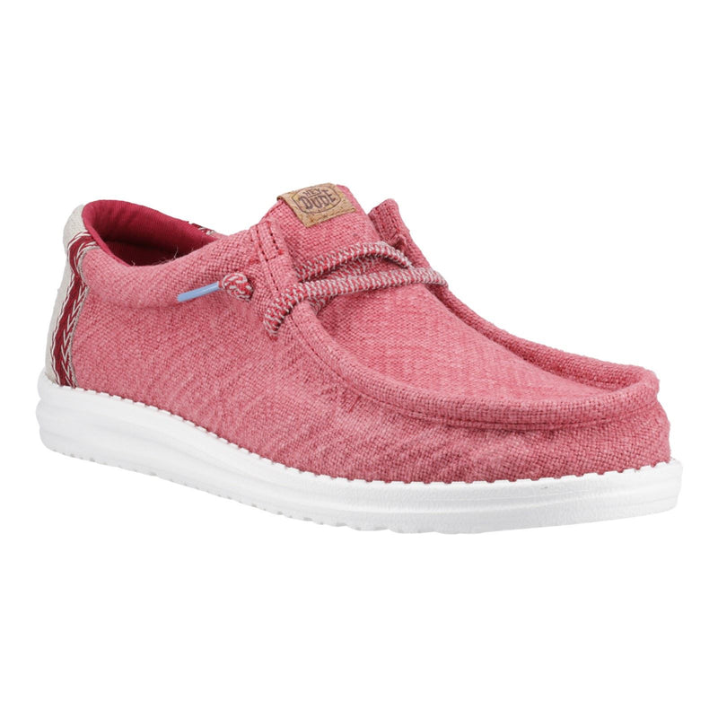 HEYDUDE Wally Jute Herren Mokassin Schuhe Aus Jute In Rot Bordeaux/Silberbirke