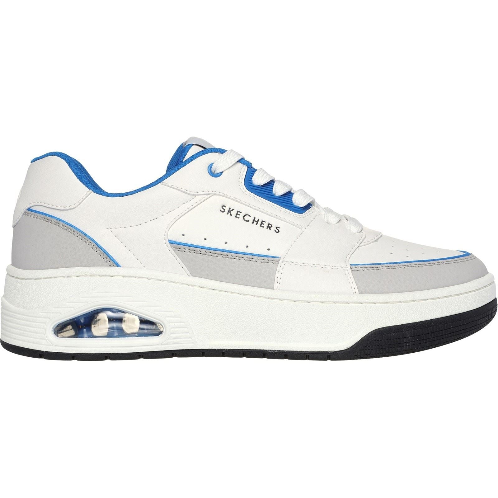 Skechers Uno Court Low-Post Leder-Herrenschuhe In Weiß/Blau