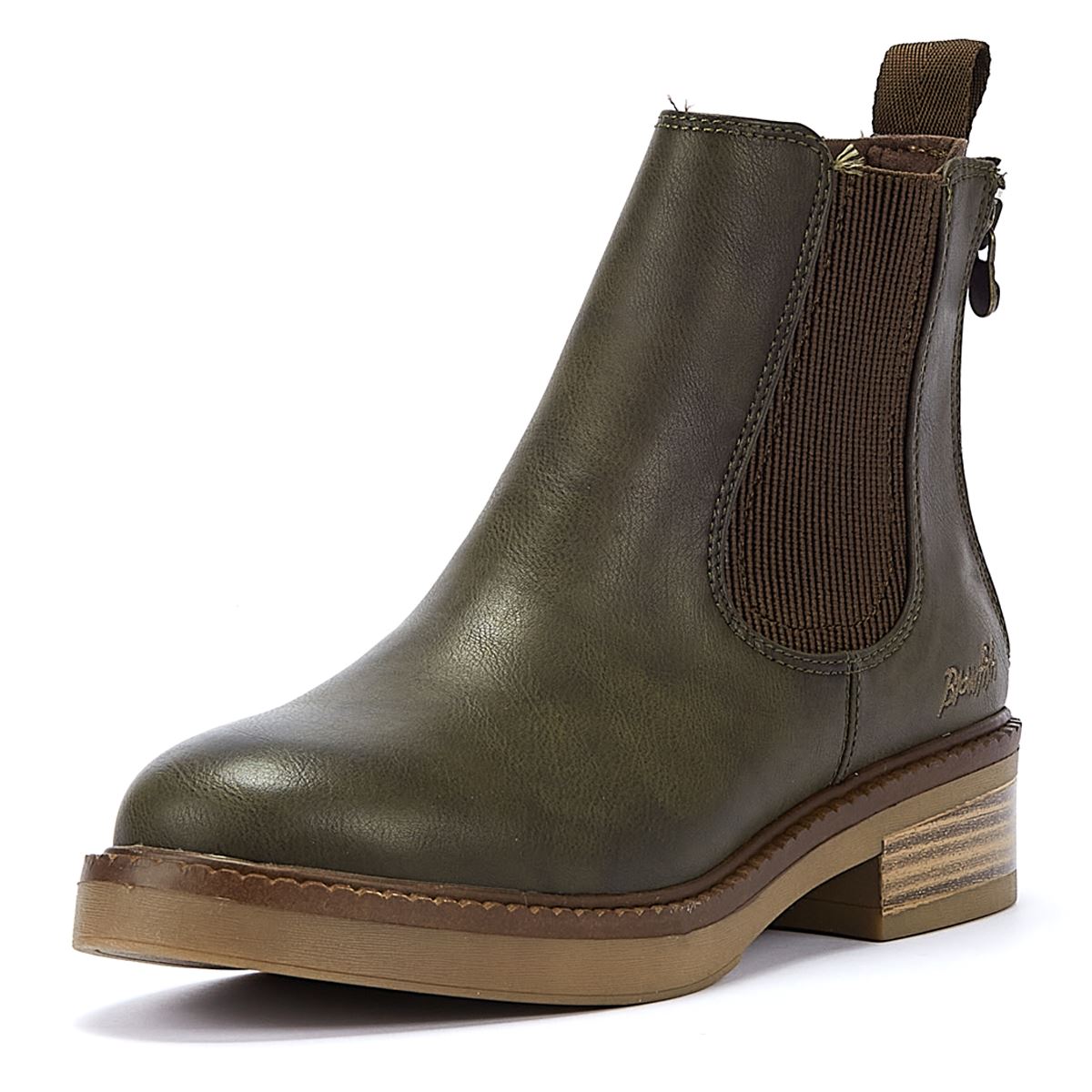 Blowfish Malibu Vedder Damen-Oliven-Faux-Lederstiefel