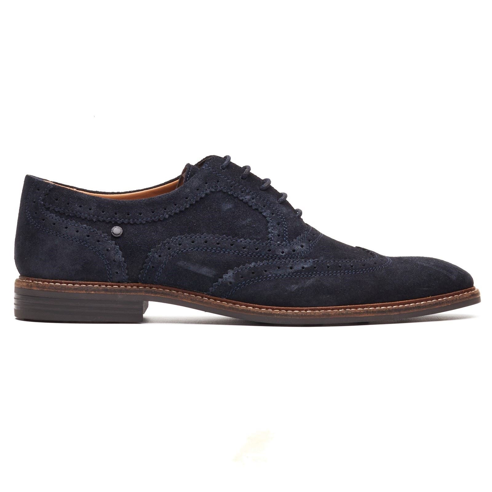 Base London Clarence Brogue Leder Herren Navy Brogues Schuhe