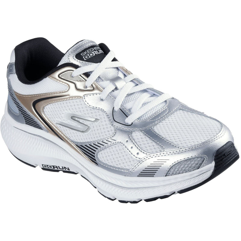 Skechers GO RUN Consistent 2.0 Volt Damen Sneaker Aus Leder In Weiß/silber/schwarz