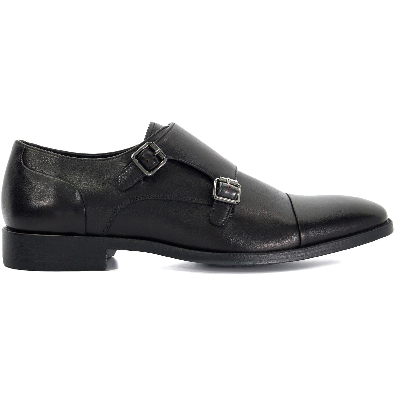 Dune Satchin Herrenschuhe Aus Schwarzem Leder Mit Doppeltem Monk Riemen