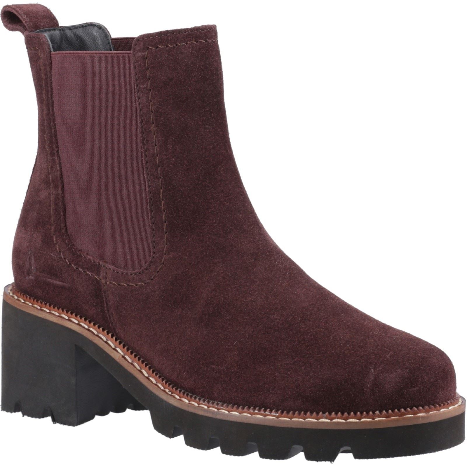 Hush Puppies Gaia Damen Stiefeletten aus Leder mit Absatz in Pflaumenfarbe